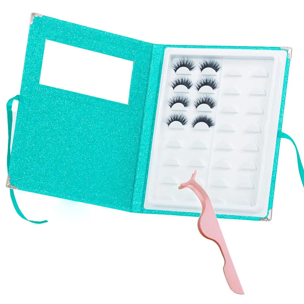 YiQiYi False Eyelash Organizer and Storage Case with Tweezer | Portable Lash Book, Pink/Green/Gold, 27×22×2 cm - main product image