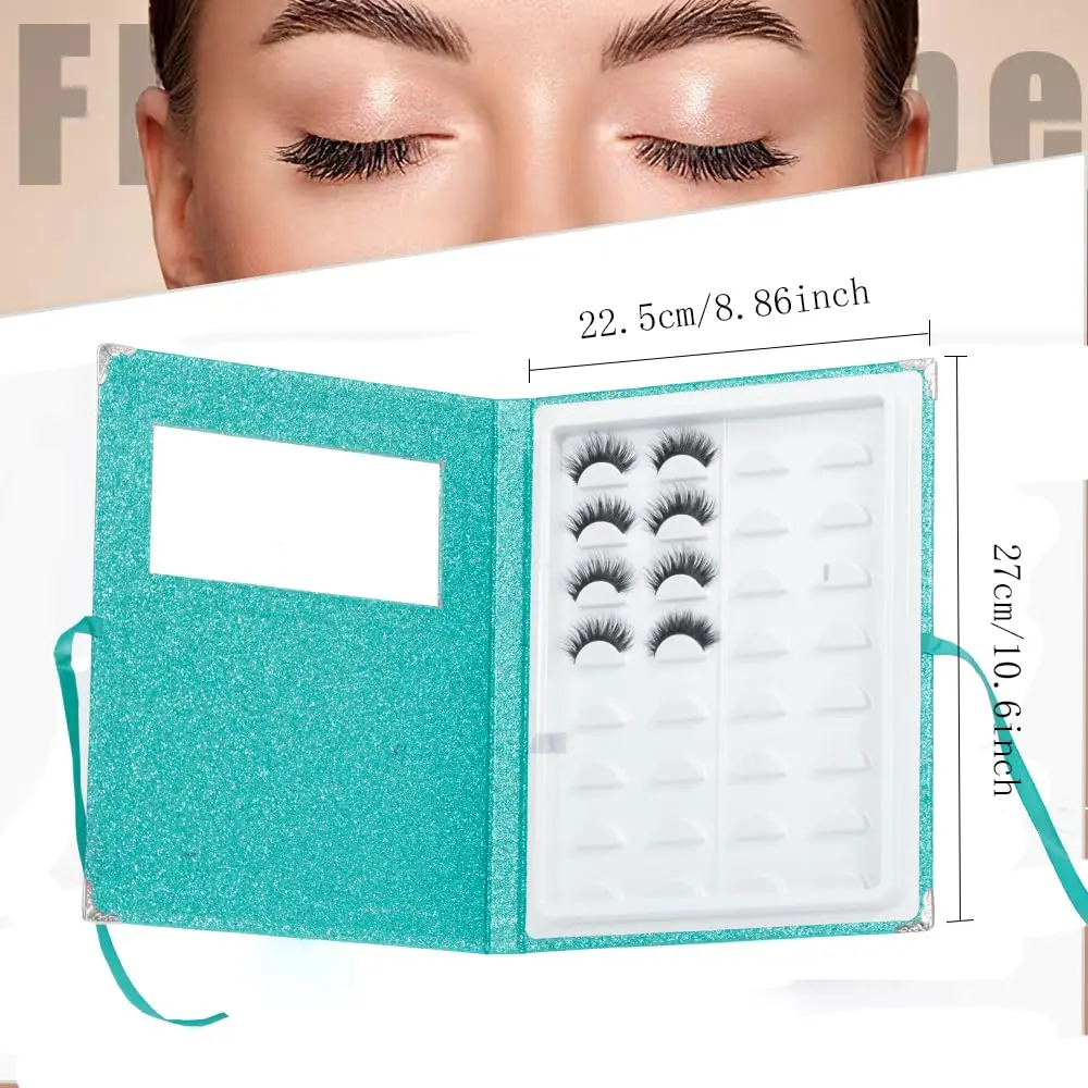 YiQiYi False Eyelash Organizer and Storage Case with Tweezer | Portable Lash Book, Pink/Green/Gold, 27×22×2 cm - view 7