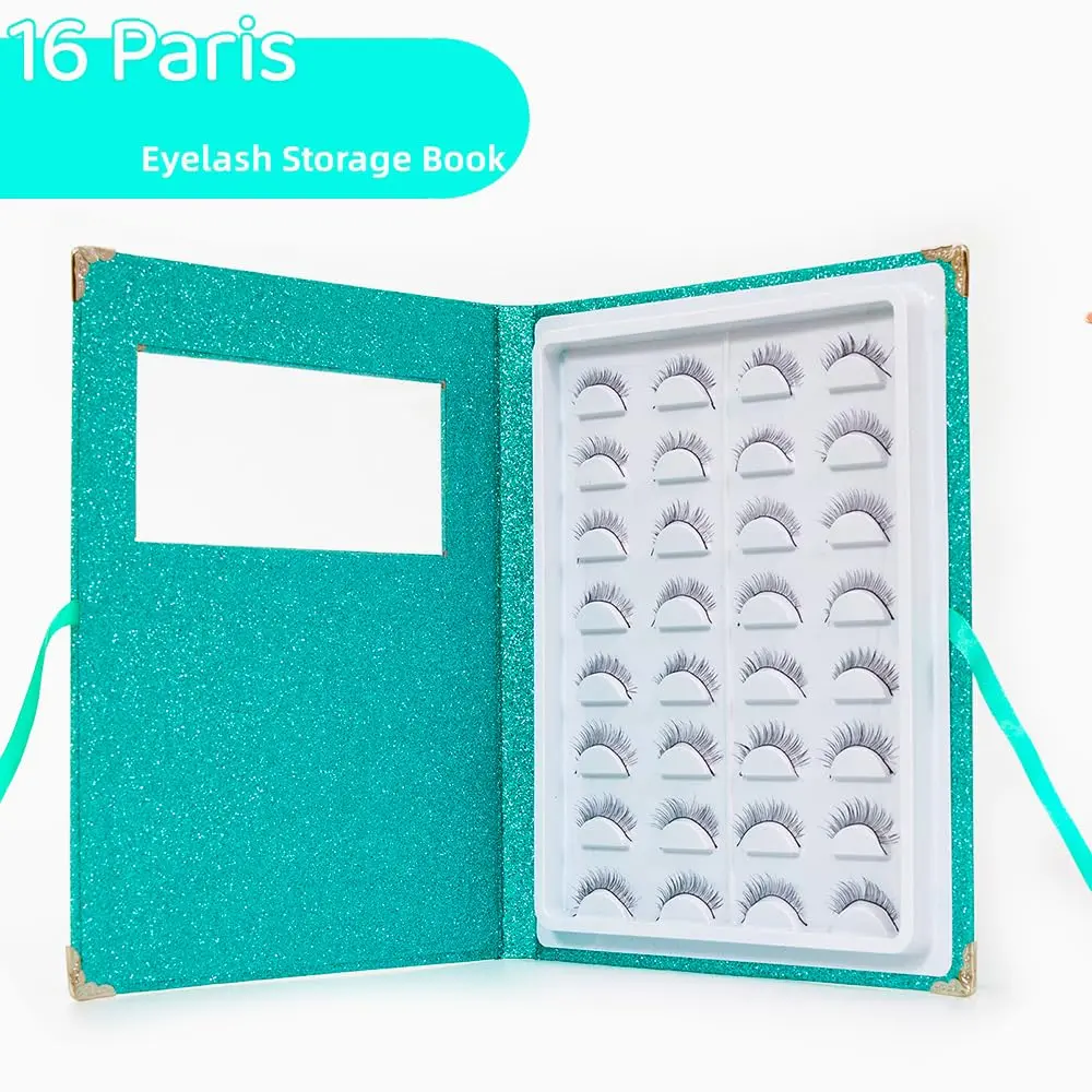 YiQiYi False Eyelash Organizer and Storage Case with Tweezer | Portable Lash Book, Pink/Green/Gold, 27×22×2 cm - view 2