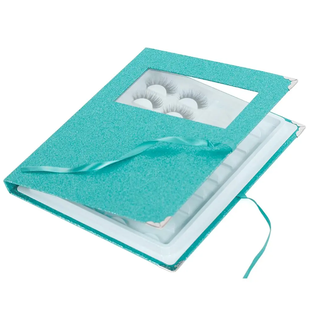 YiQiYi False Eyelash Organizer and Storage Case with Tweezer | Portable Lash Book, Pink/Green/Gold, 27×22×2 cm - view 3