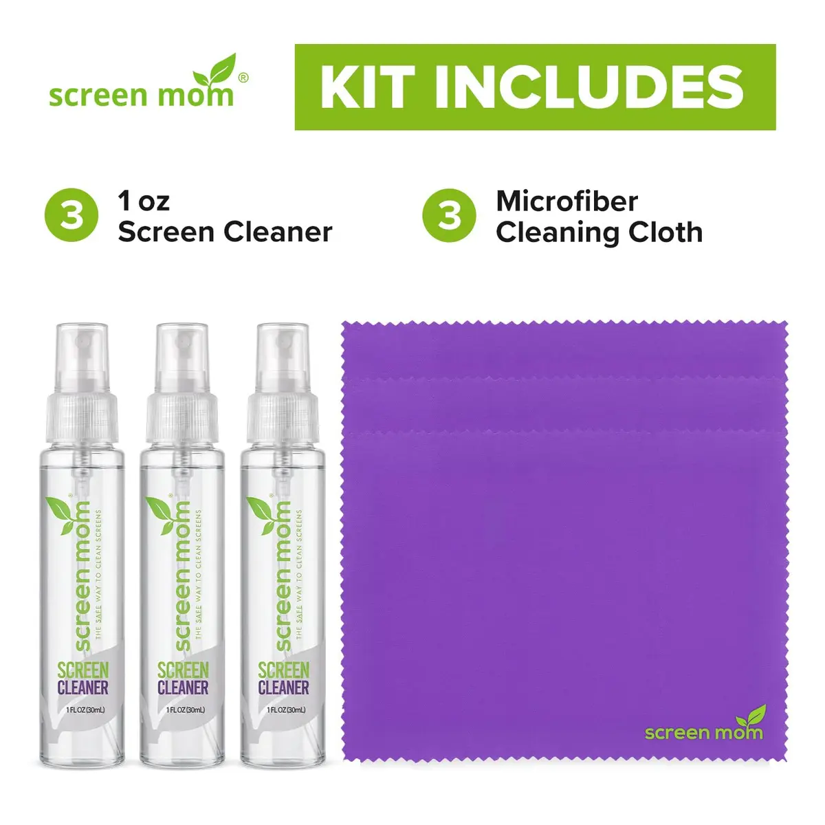 Screen Mom Screen Cleaner Spray 3 Pack-3x1oz for TV, Car, Laptop & Computer | Streak-Free, Alcohol-Free, Microfiber Cloths Included - view 7
