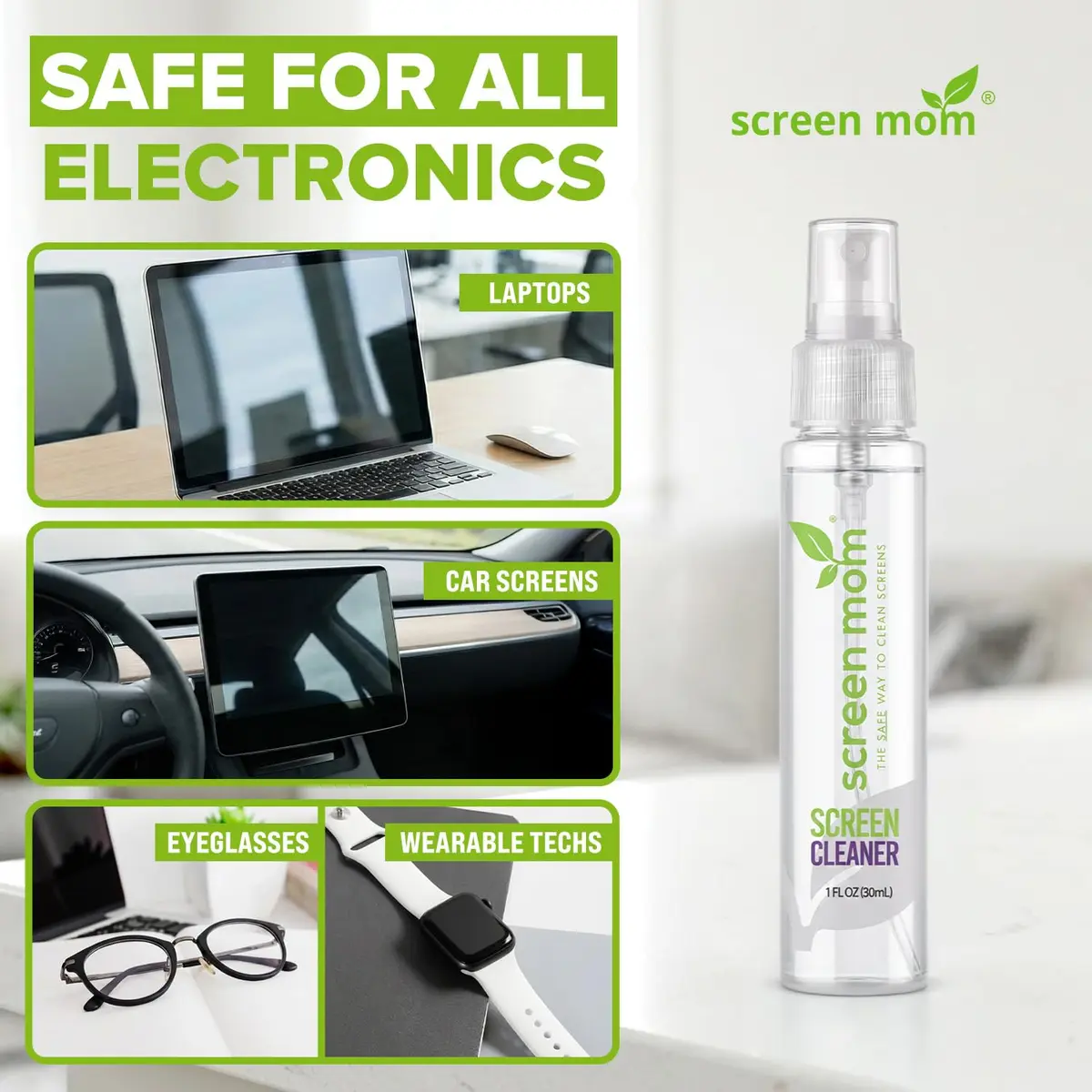 Screen Mom Screen Cleaner Spray 3 Pack-3x1oz for TV, Car, Laptop & Computer | Streak-Free, Alcohol-Free, Microfiber Cloths Included - view 2