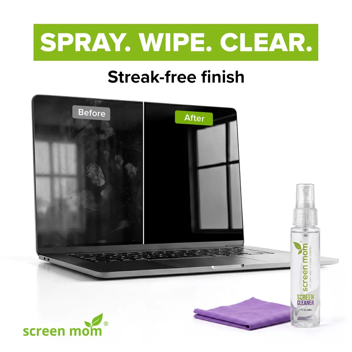 Screen Mom Screen Cleaner Spray 3 Pack-3x1oz for TV, Car, Laptop & Computer | Streak-Free, Alcohol-Free, Microfiber Cloths Included - view 3