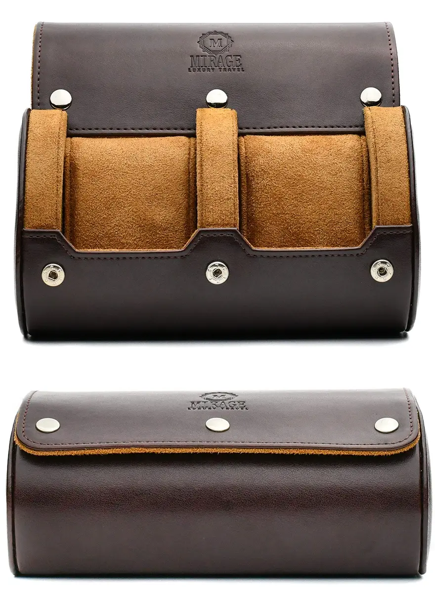 M Mirage Luxury Travel Watch Roll for Travel Organizer and Display Watch Case 2-Slots (Brown) - main product image