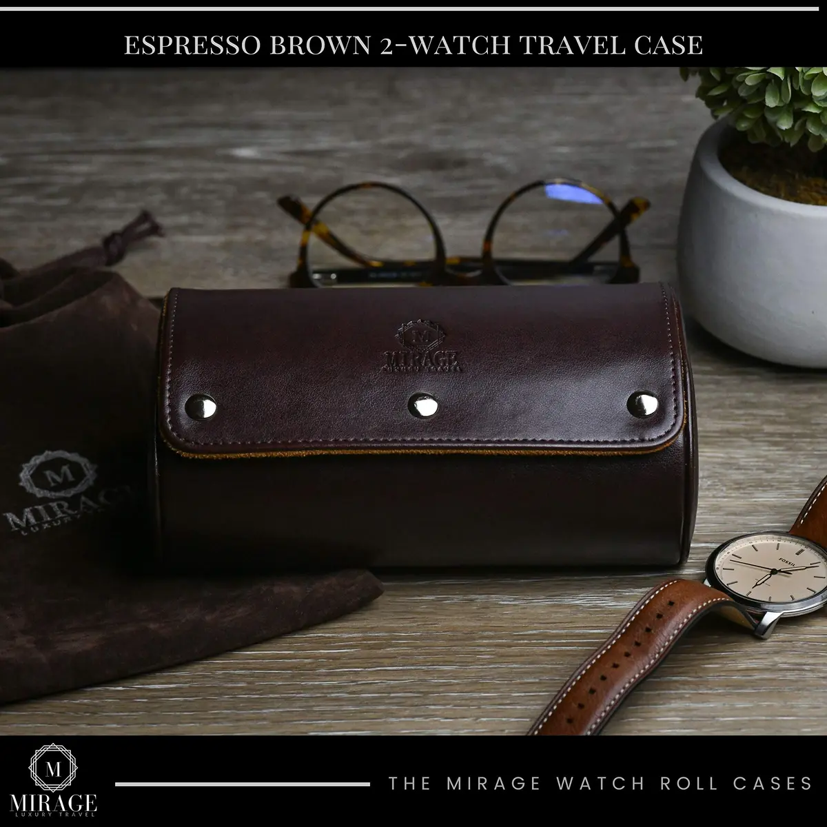 M Mirage Luxury Travel Watch Roll for Travel Organizer and Display Watch Case 2-Slots (Brown) - view 5