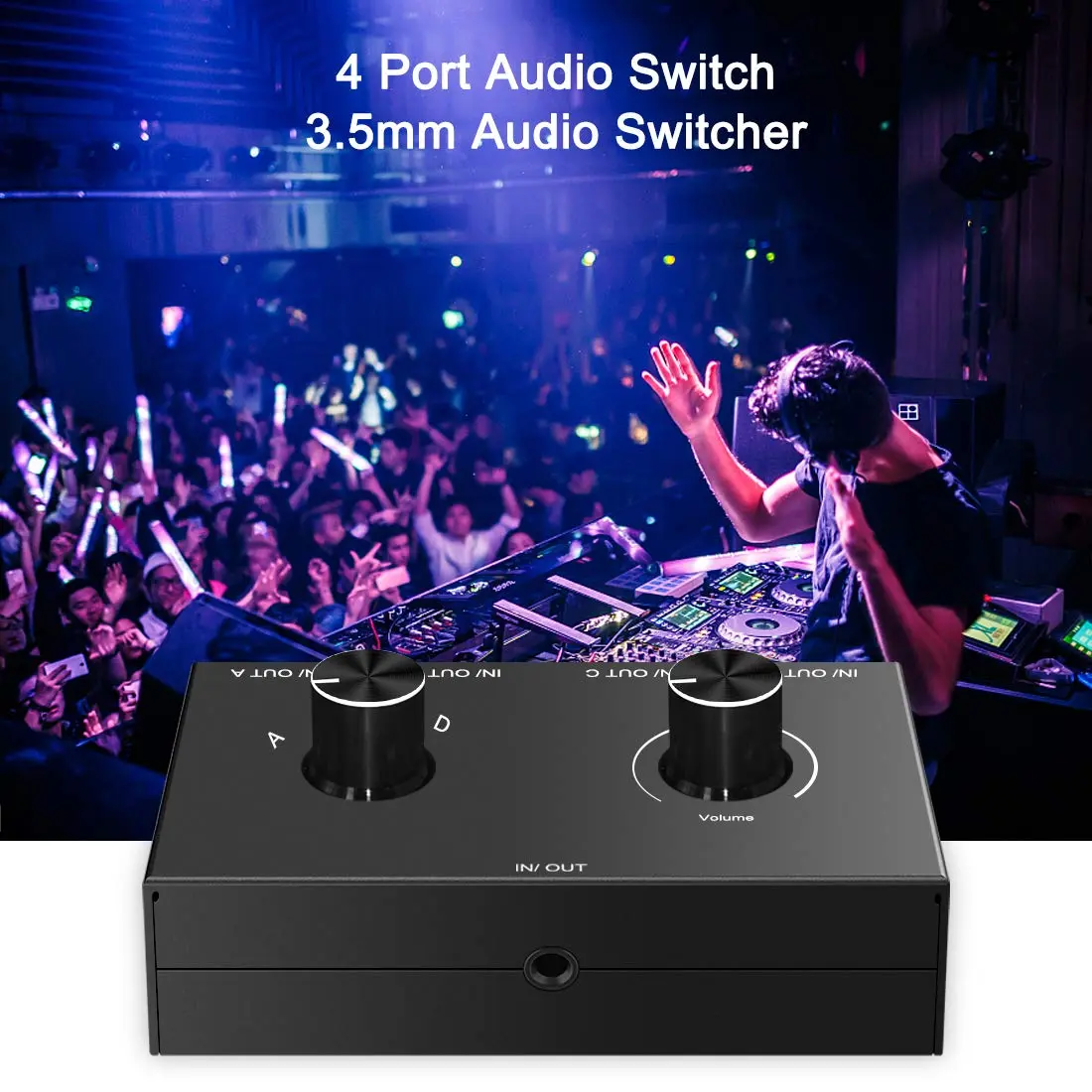 Y.D.F 4-Way 3.5mm Stereo Audio Switcher Box - 4 In 1 Out Manual Selector for Speakers & Headphones (Black) - view 7