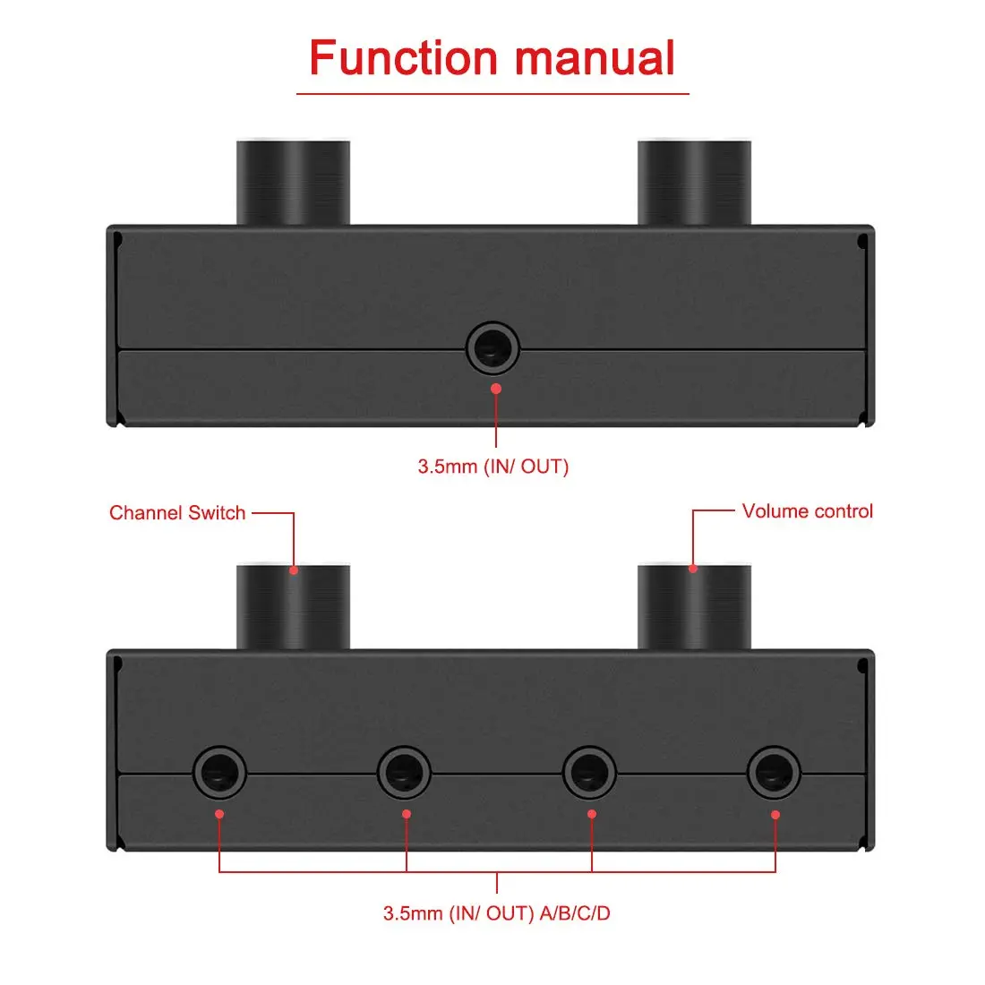Y.D.F 4-Way 3.5mm Stereo Audio Switcher Box - 4 In 1 Out Manual Selector for Speakers & Headphones (Black) - view 3