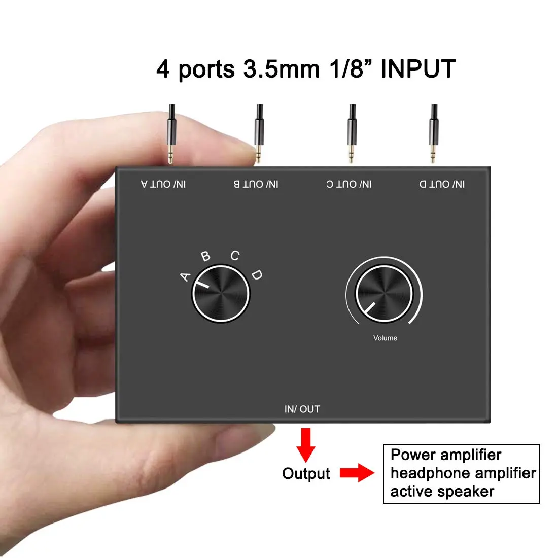 Y.D.F 4-Way 3.5mm Stereo Audio Switcher Box - 4 In 1 Out Manual Selector for Speakers & Headphones (Black) - view 4