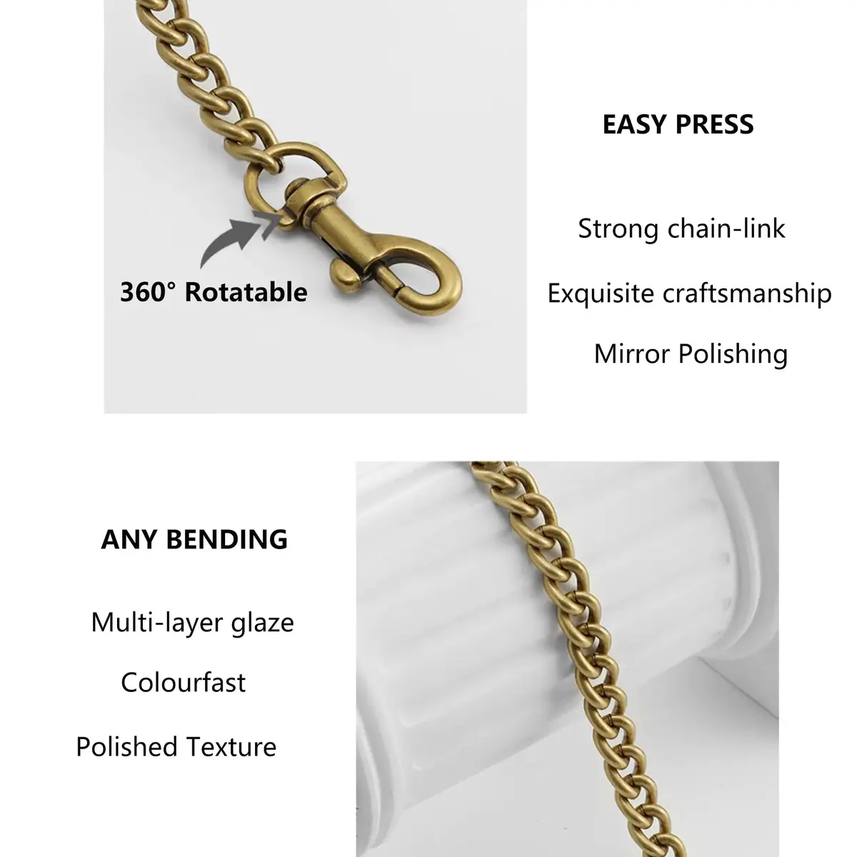 OAikor Iron Flat Antique Gold Bag Chain Extender 60cm (24") | Durable Purse Chain for Handbags - view 4