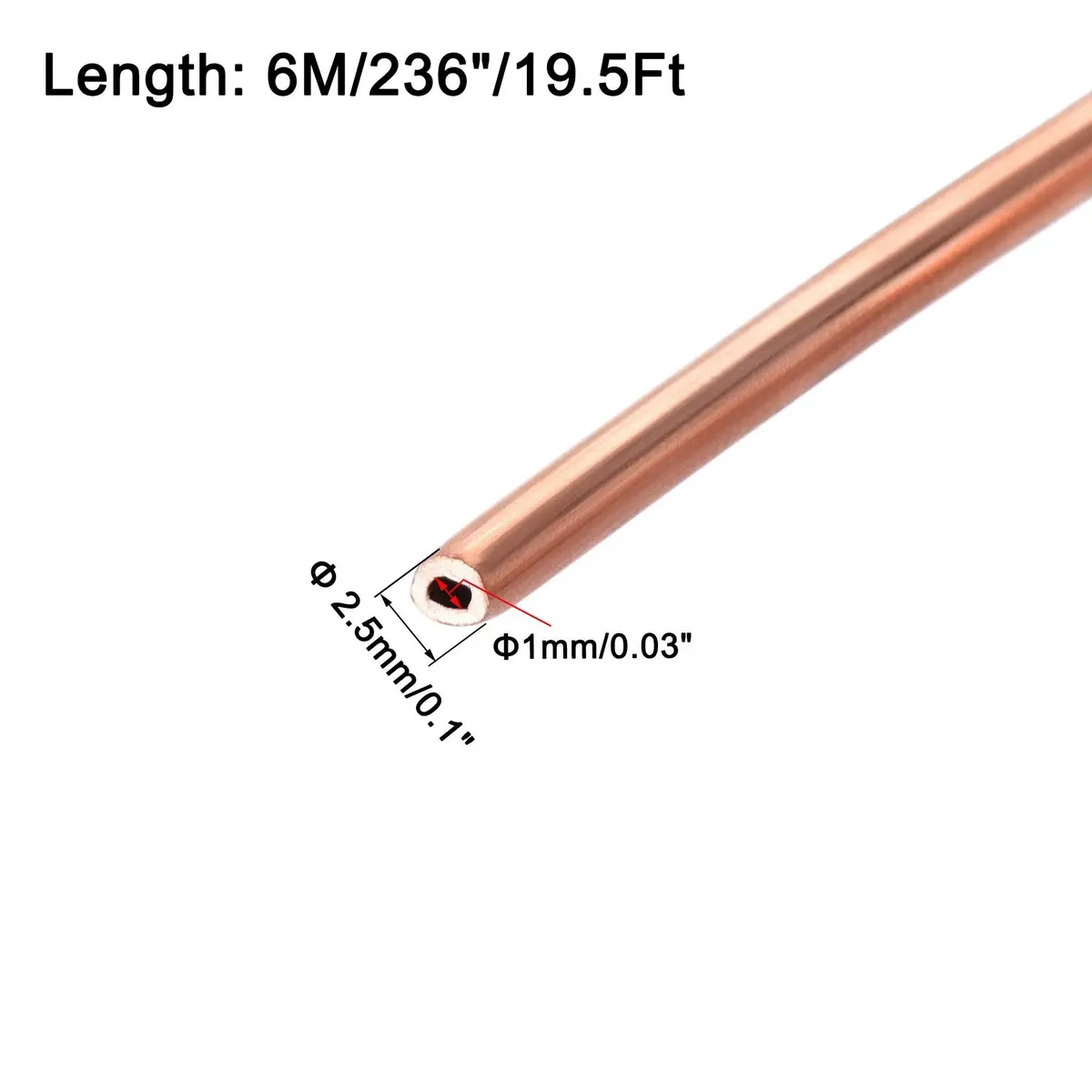 uxcell Refrigeration Tubing 2.5mm OD x 1.5mm ID 19.5Ft Copper Coil | Corrosion-Resistant Heat Exchange Pipe - view 2