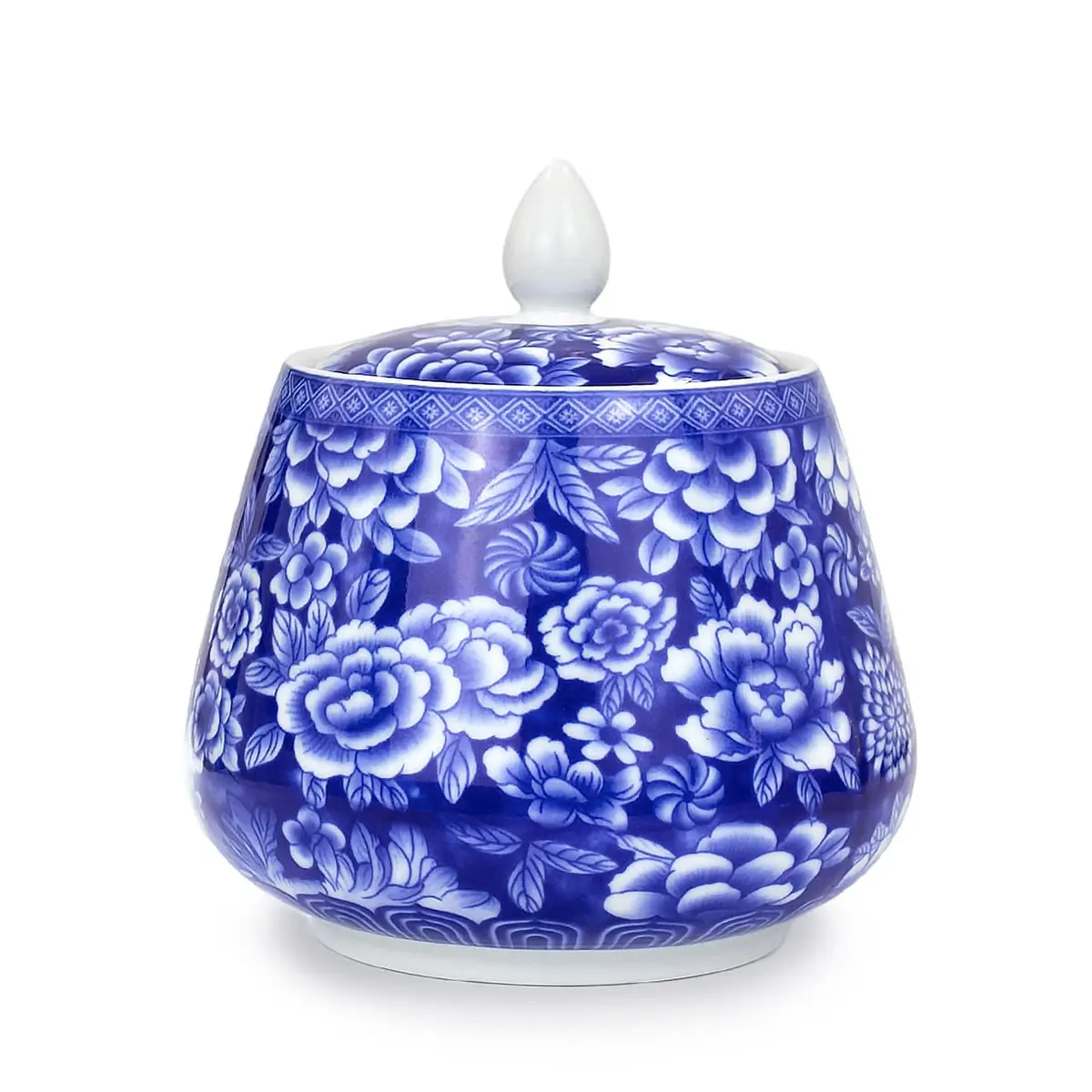 Dahlia Blue and White Porcelain Tea Canister 850 ML | Airtight Jingdezhen Tea Storage - main product image