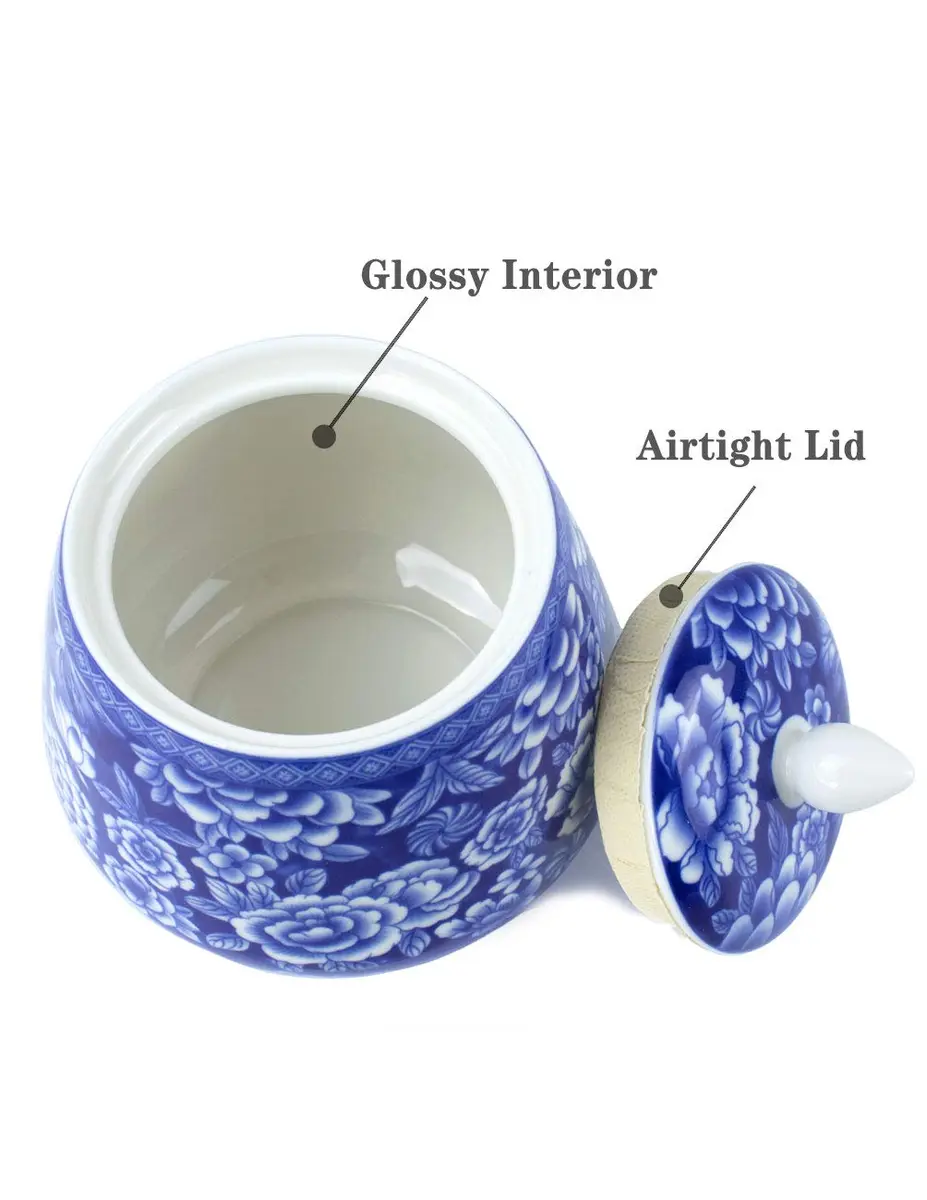 Dahlia Blue and White Porcelain Tea Canister 850 ML | Airtight Jingdezhen Tea Storage - view 2