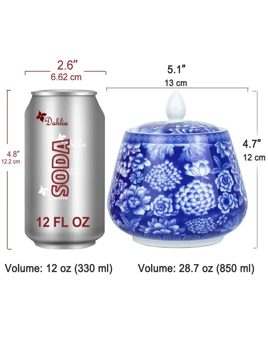 Dahlia Blue and White Porcelain Tea Canister 850 ML | Airtight Jingdezhen Tea Storage - view 3
