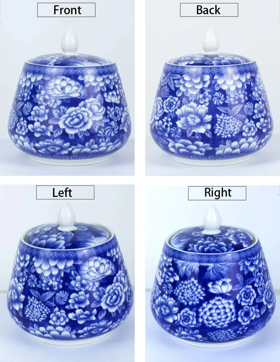 Dahlia Blue and White Porcelain Tea Canister 850 ML | Airtight Jingdezhen Tea Storage - view 4