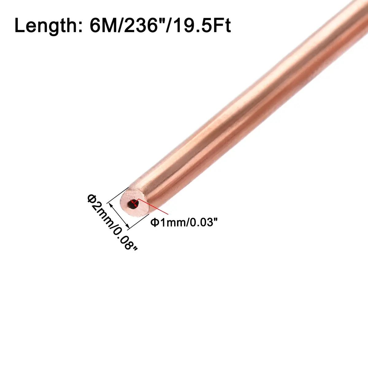 uxcell Refrigeration Copper Tubing 2mm OD x 1mm ID 19.5Ft | High Heat Transfer & Corrosion Resistance - view 2