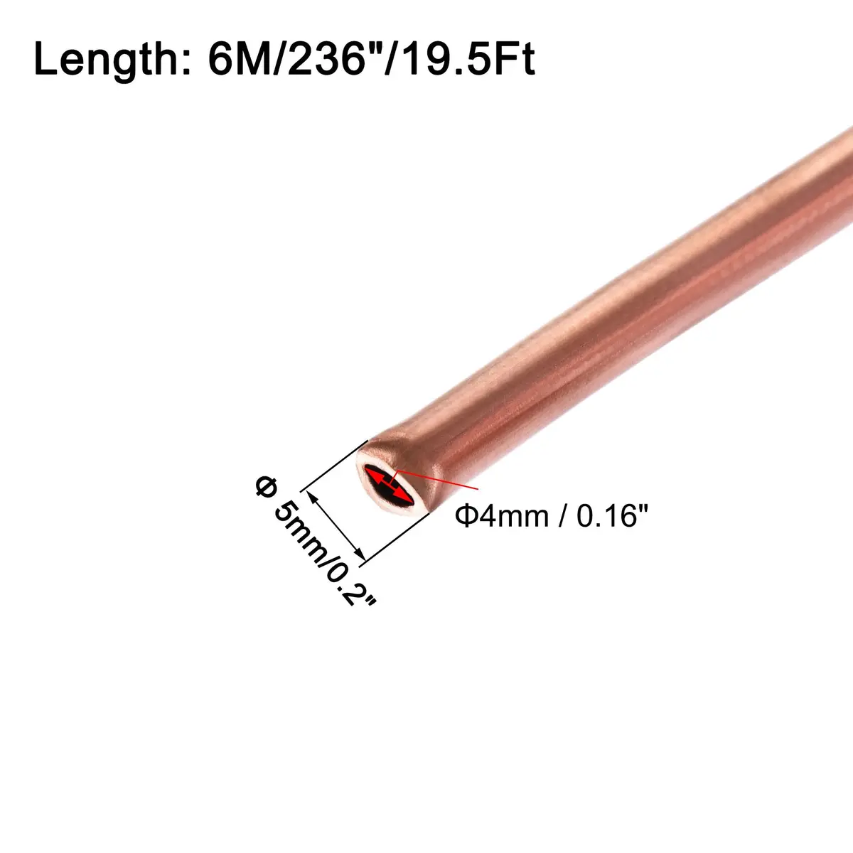 uxcell Refrigeration Tubing 5mm OD x 4mm ID 19.5Ft Copper Pipe for Heat Exchange - view 2