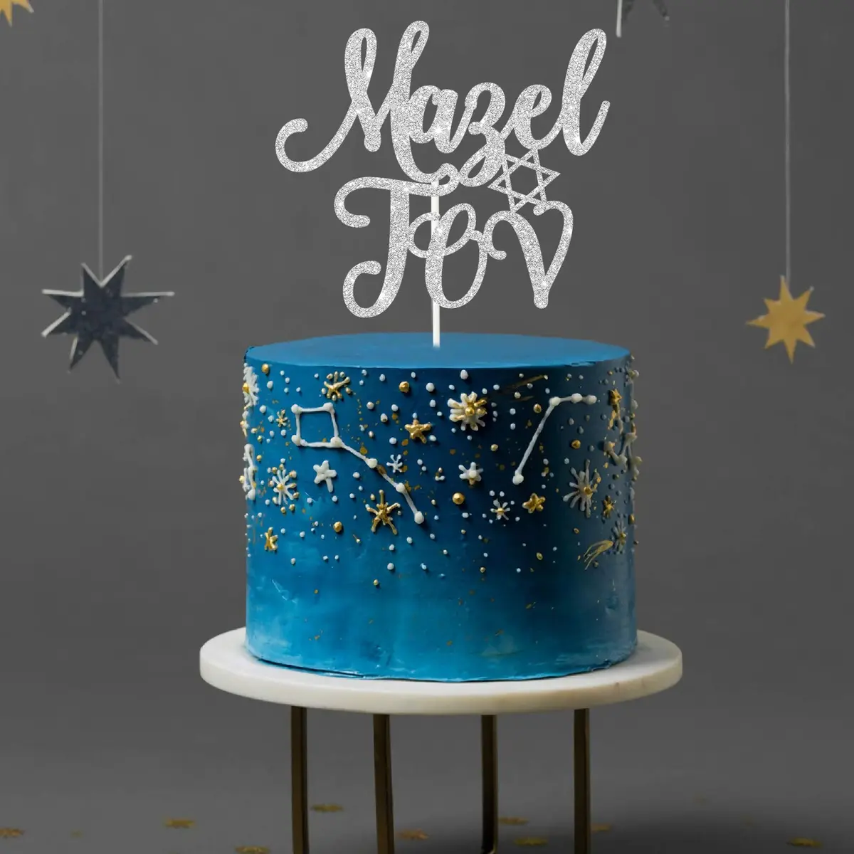 LILIPARTY Sliver Glitter Mazel Tov Cake Topper | Jewish Birthday & Hanukkah Decor (70-120 chars) - view 5