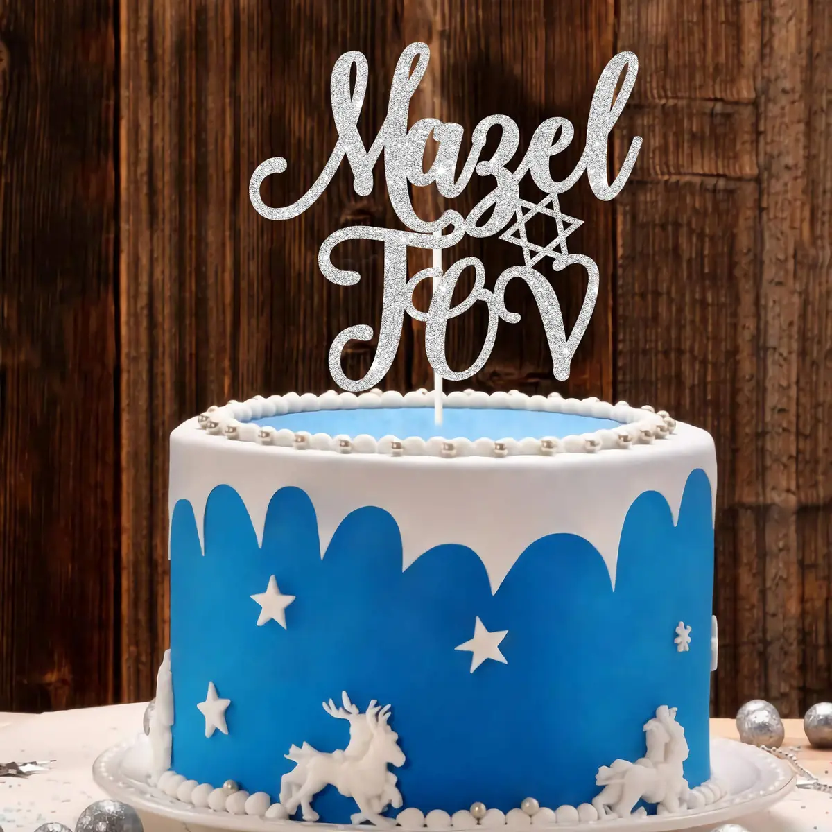 LILIPARTY Sliver Glitter Mazel Tov Cake Topper | Jewish Birthday & Hanukkah Decor (70-120 chars) - view 4