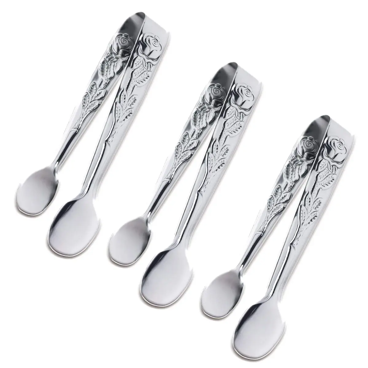 Sunenlyst Mini Serving Tongs 10.5 cm (4.13 Inch) Rose Stainless Steel | 3-Piece Set for Appetizers & Desserts - main product image