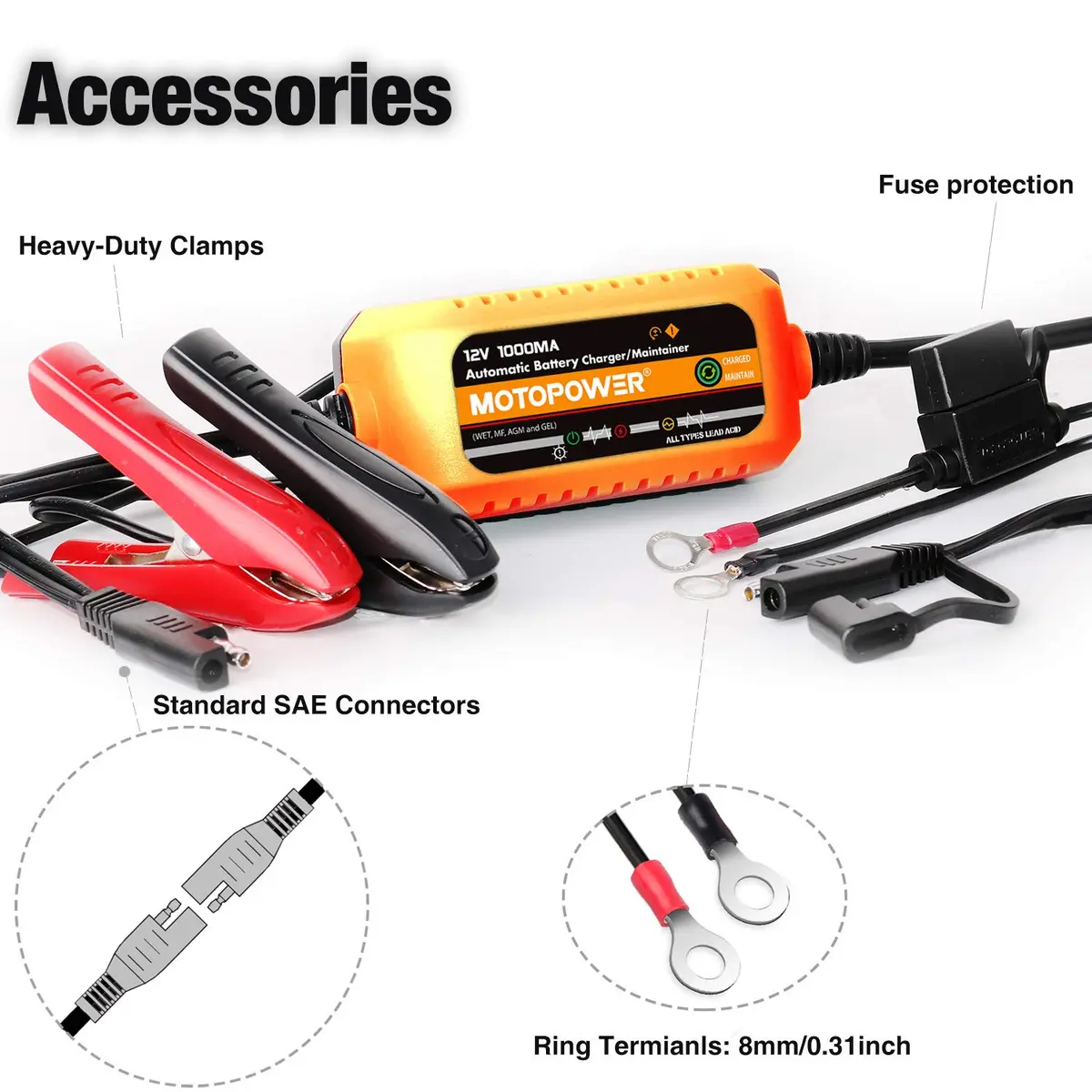 MOTOPOWER 12V 1000mA Automatic Battery Charger & Maintainer | Compact & Durable with Timer Protection - view 7