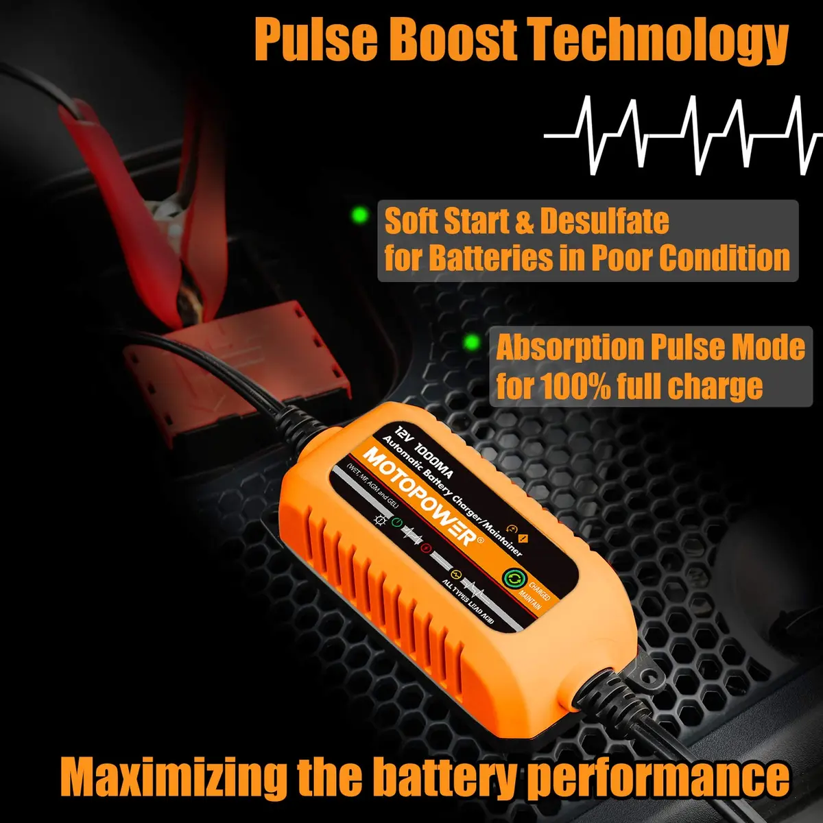 MOTOPOWER 12V 1000mA Automatic Battery Charger & Maintainer | Compact & Durable with Timer Protection - view 3