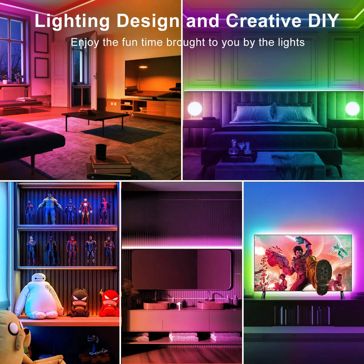 TJOY LED Lights for Bedroom 100ft RGB Color Changing LED Strip Lighting | Music Sync & App Control - view 6