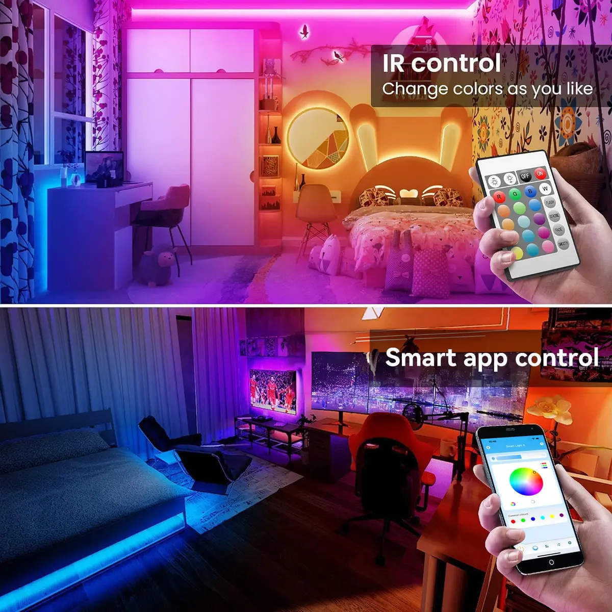 TJOY LED Lights for Bedroom 100ft RGB Color Changing LED Strip Lighting | Music Sync & App Control - view 2