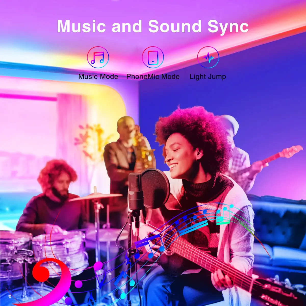 TJOY LED Lights for Bedroom 100ft RGB Color Changing LED Strip Lighting | Music Sync & App Control - view 4