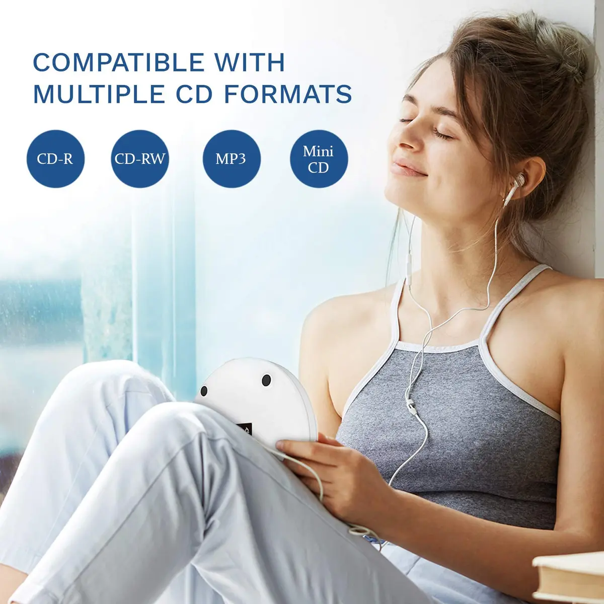 KLIM Discman Portable CD Player with Headphones, Built-in Battery, White | Anti-Skip Protection for Car & Home Use - view 5