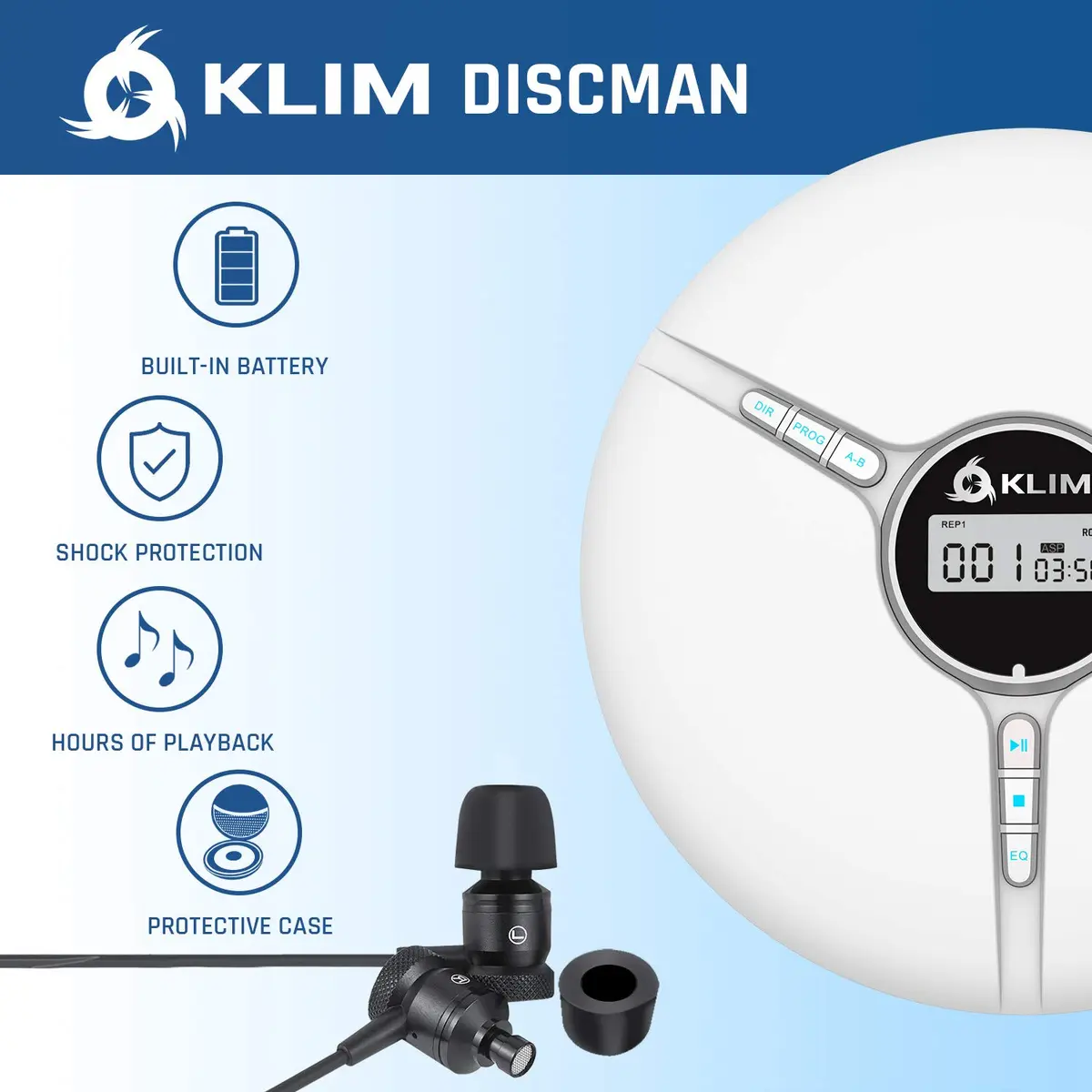 KLIM Discman Portable CD Player with Headphones, Built-in Battery, White | Anti-Skip Protection for Car & Home Use - view 3
