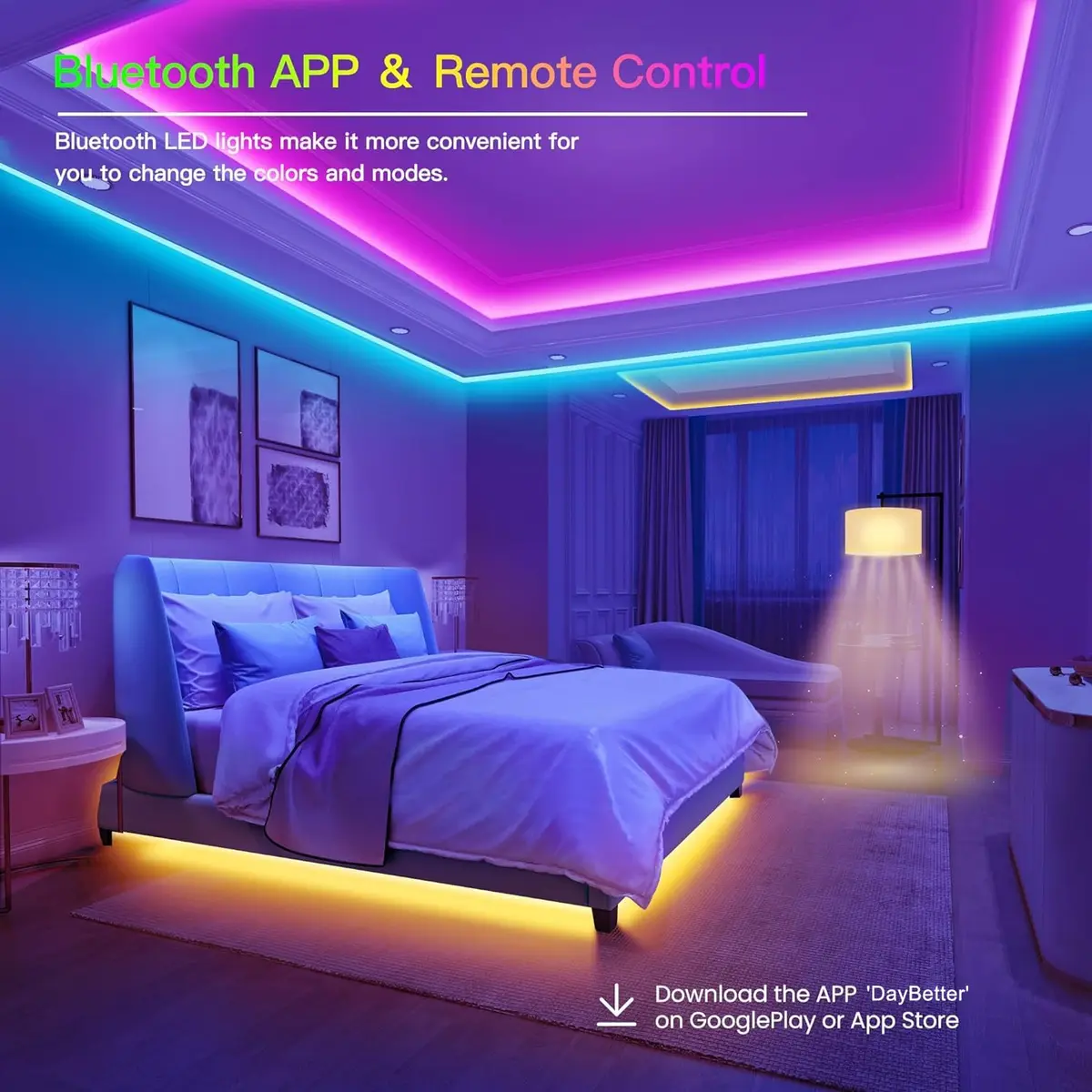 GUPUP LED Lights Strip 100 ft | RGB Rope Light for Bedroom, Bluetooth APP Control, Music Sync, Color Changing, Easy Install - view 2