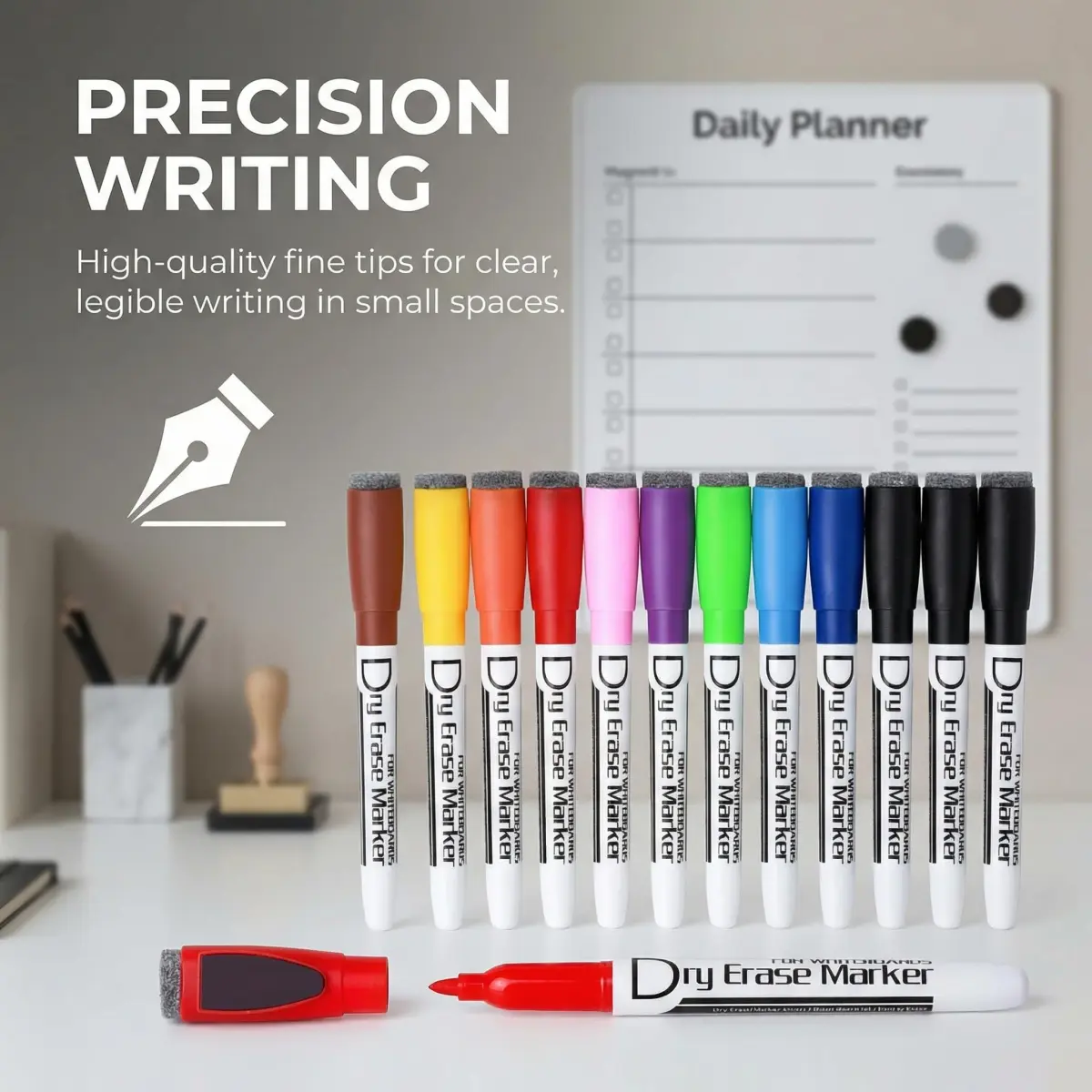 Volcanics Magnetic Dry Erase Markers, Fine Tip, 10 Colors, 12-Pack | Smooth Ink Flow for Students & Office - view 4