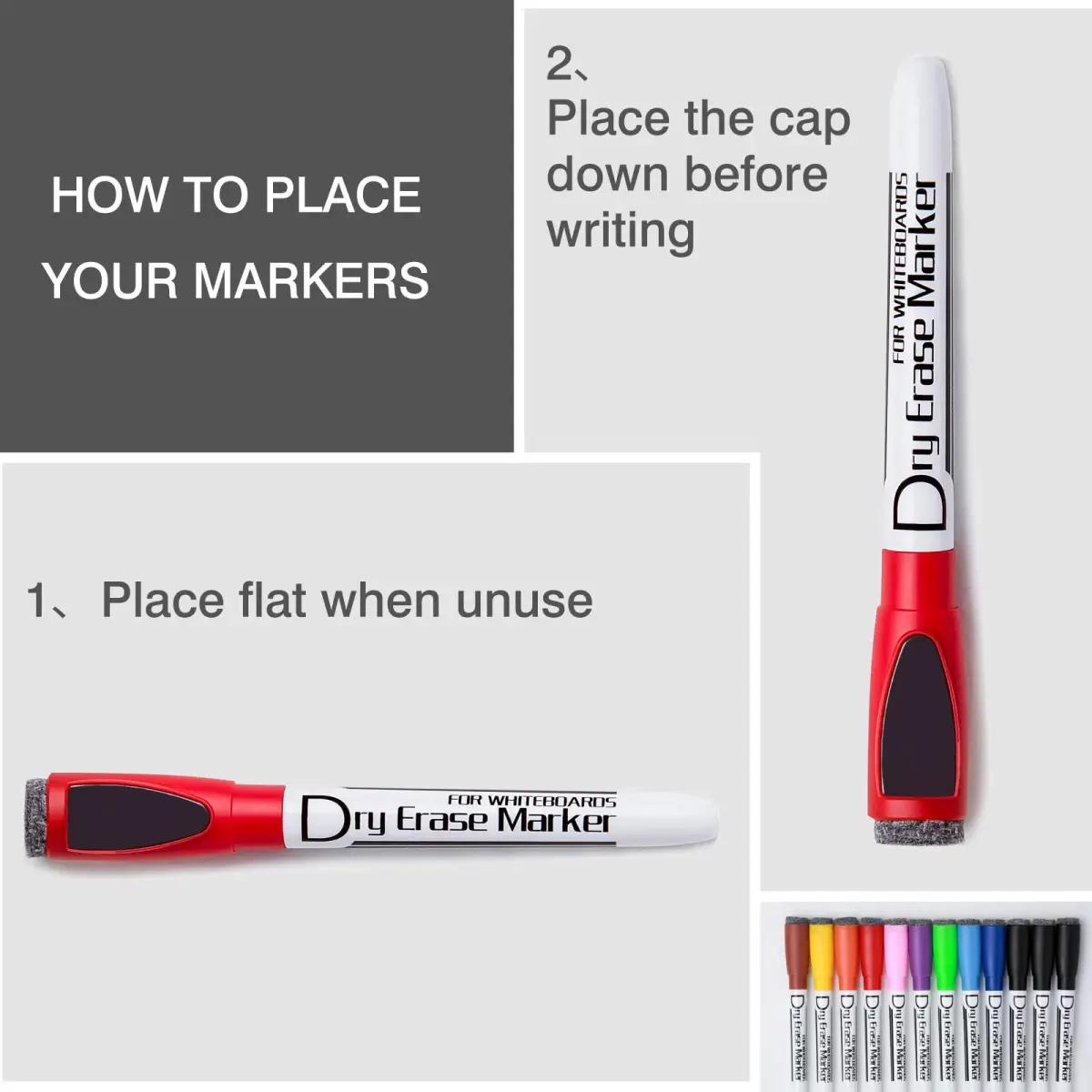 Volcanics Magnetic Dry Erase Markers, Fine Tip, 10 Colors, 12-Pack | Smooth Ink Flow for Students & Office - view 8