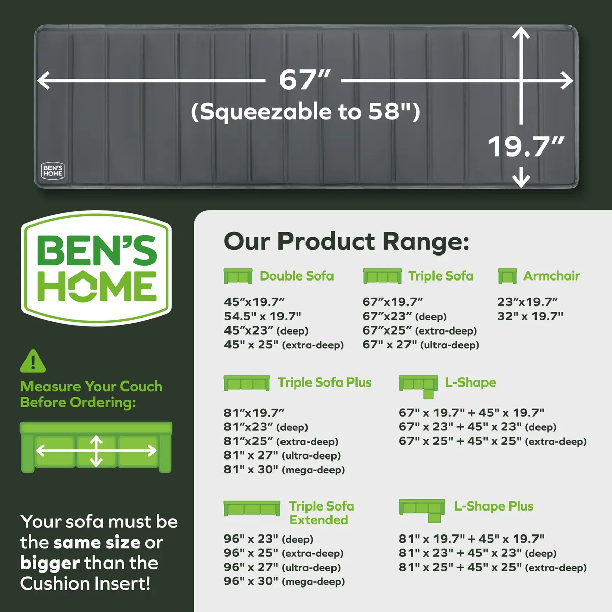 BEN'SHOME Couch Cushion Support Board 170cm (67") x 50cm (19.7") | Sagging Sofa Seat Fixer with 400lb Capacity - view 5