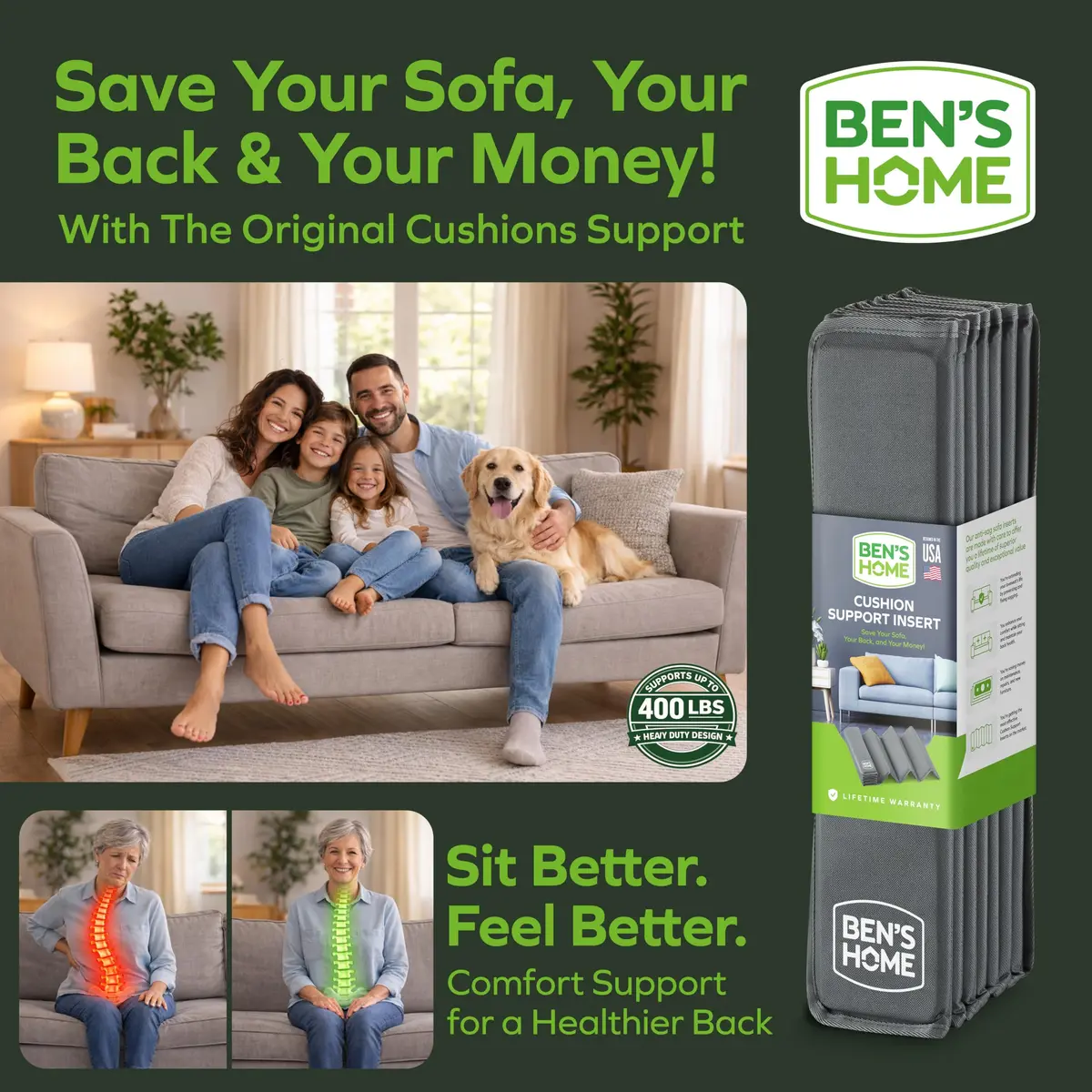 BEN'SHOME Couch Cushion Support Board 170cm (67") x 50cm (19.7") | Sagging Sofa Seat Fixer with 400lb Capacity - view 7