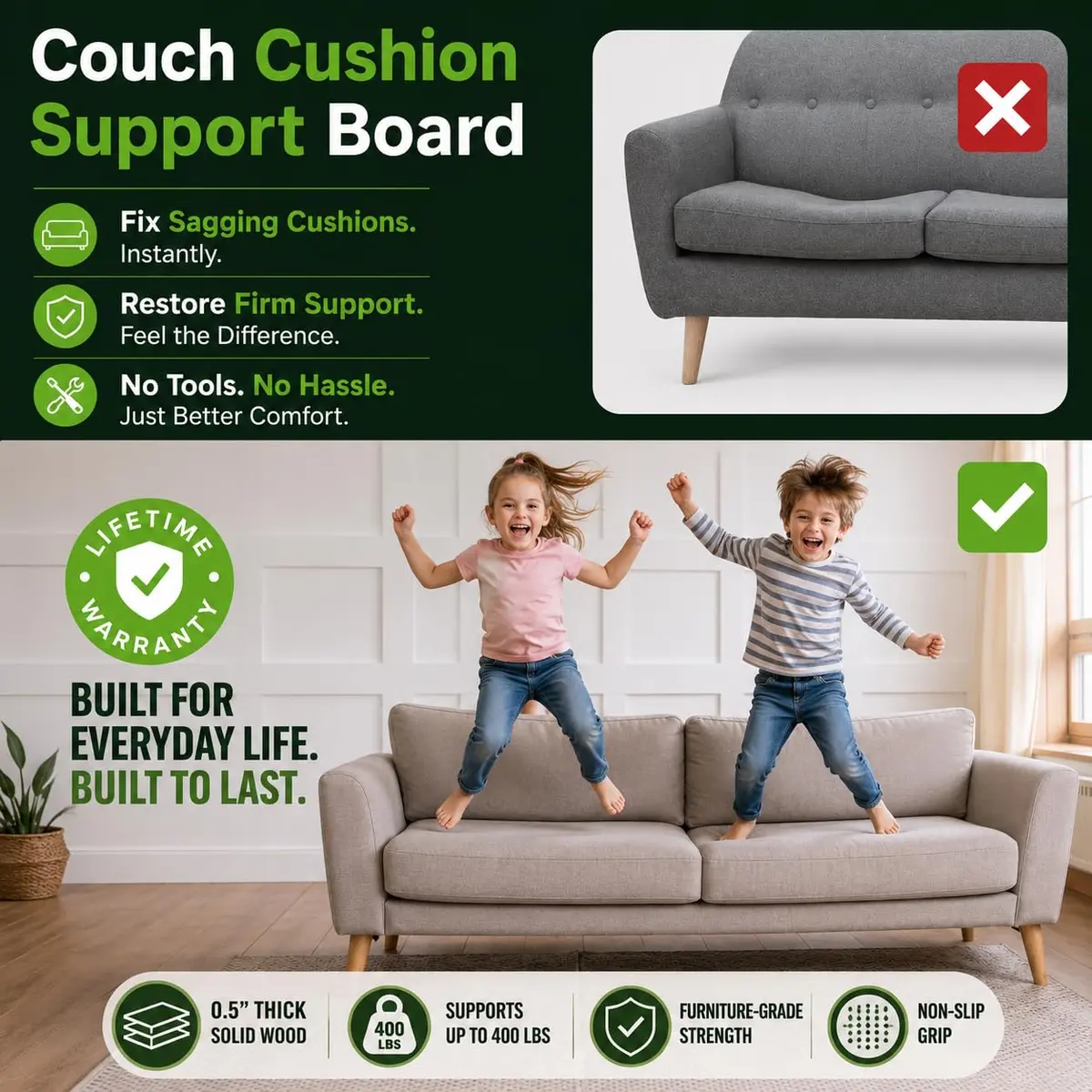 BEN'SHOME Couch Cushion Support Board 170cm (67") x 50cm (19.7") | Sagging Sofa Seat Fixer with 400lb Capacity - view 3