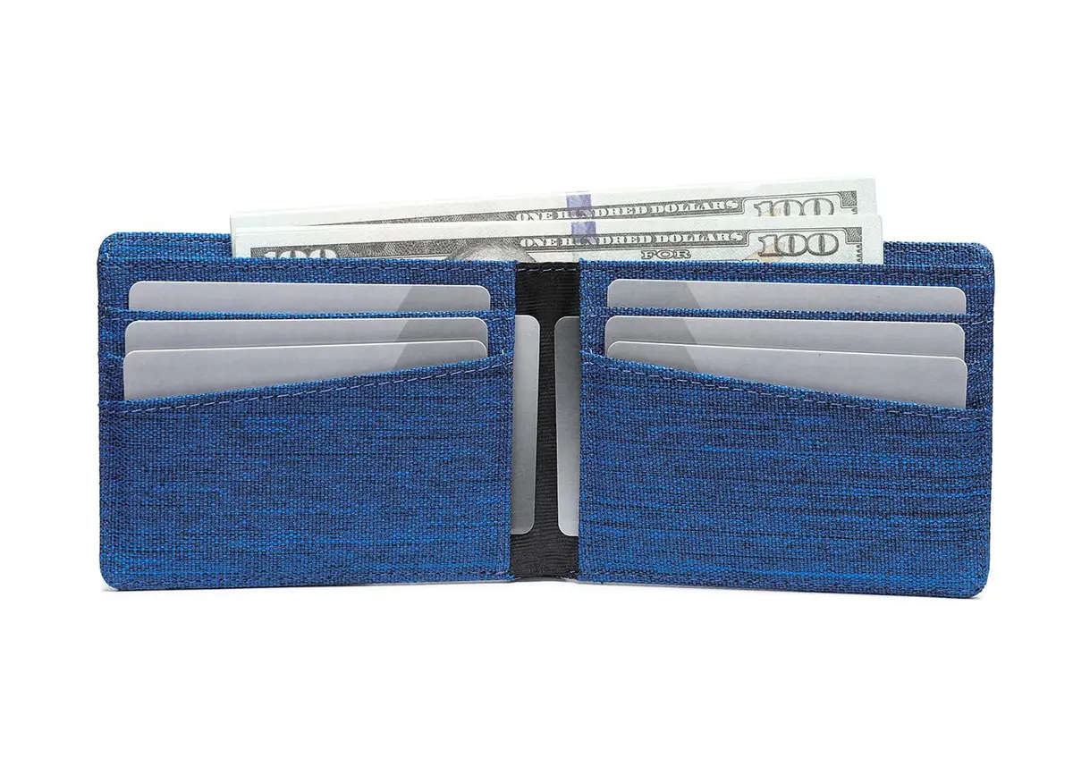 Lanyani Kids Wallet for Teen Boys | RFID Blocking Fabric Bifold Wallet in Blue - view 2