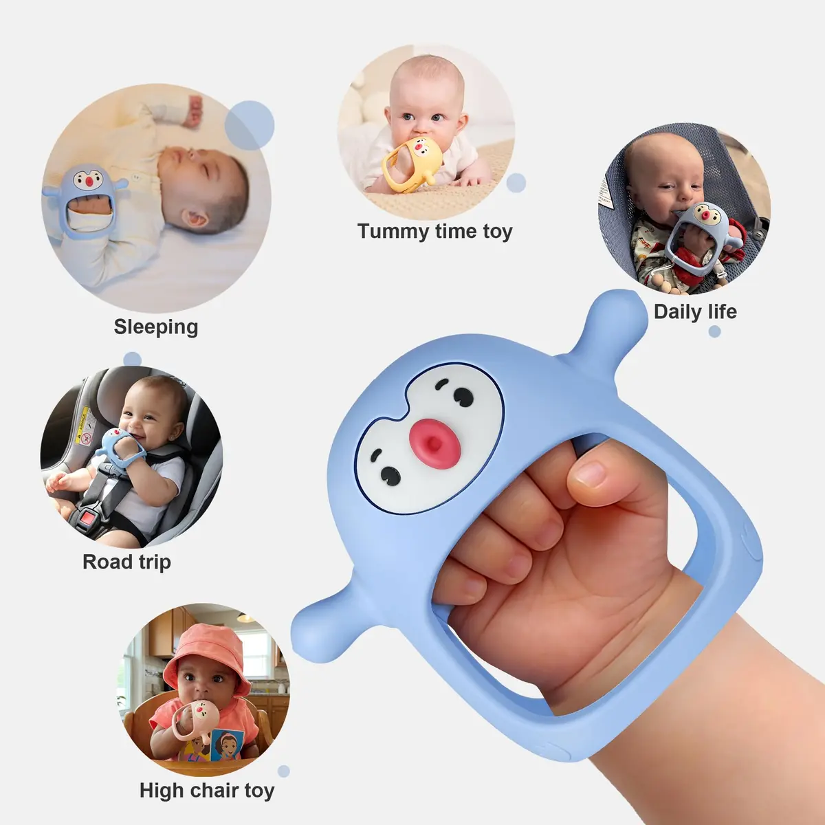 Smily Mia Baby Teething Toys for 0-6Months | Penguin Teether | Hand Teether | Teething Mittens | Light Blue - view 5