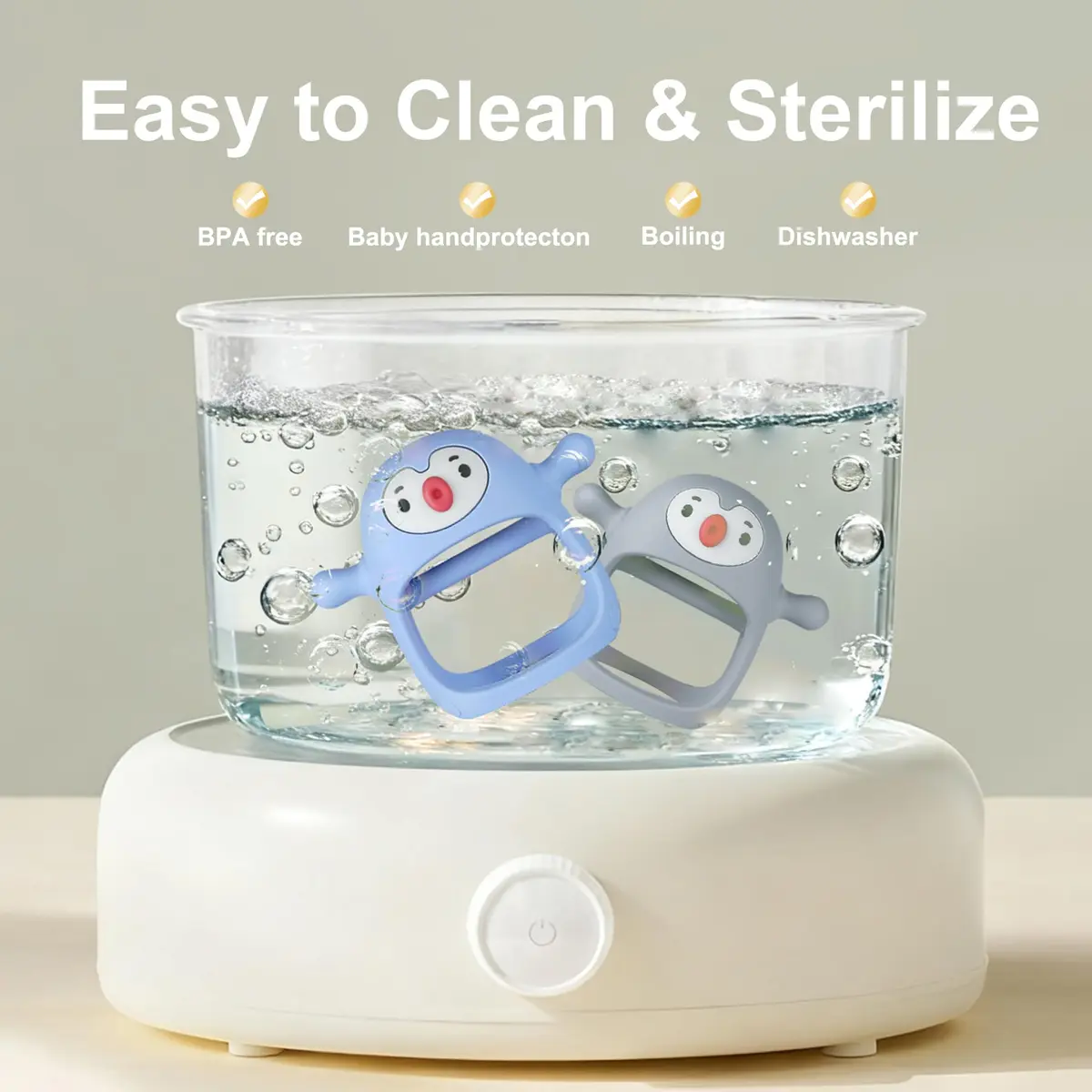 Smily Mia Baby Teething Toys for 0-6Months | Penguin Teether | Hand Teether | Teething Mittens | Light Blue - view 8