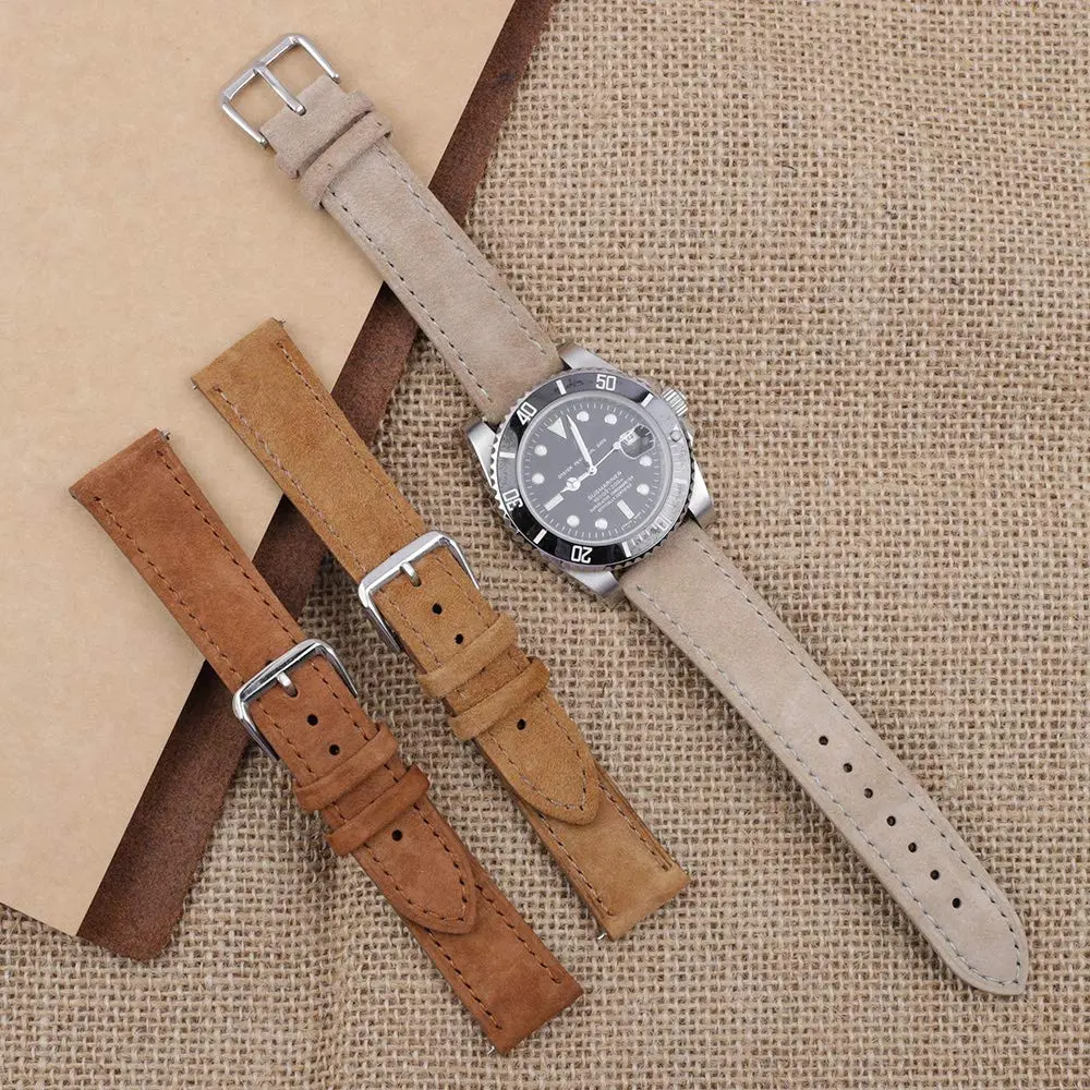 Onthelevel Suede Leather Watch Band 19mm Khaki | Quick Release, Classic Style - view 5