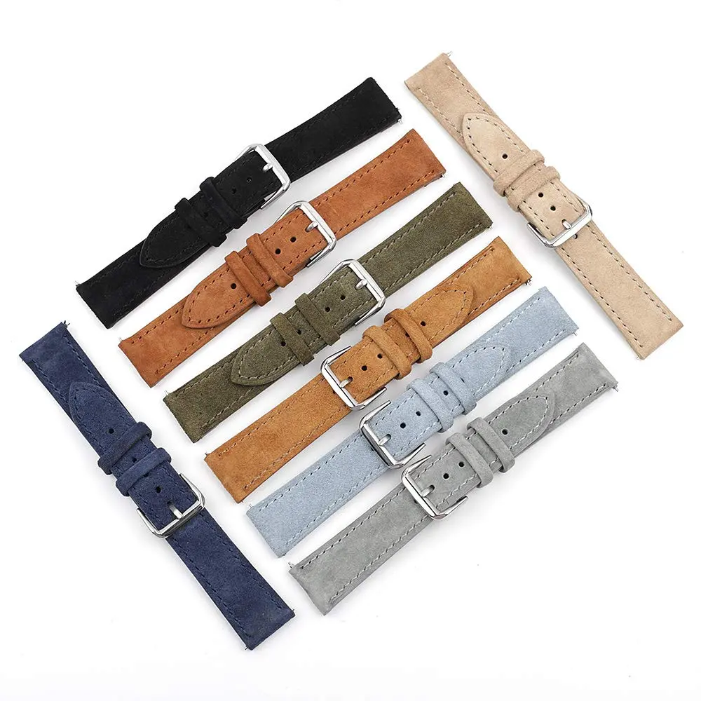 Onthelevel Suede Leather Watch Band 19mm Khaki | Quick Release, Classic Style - view 6