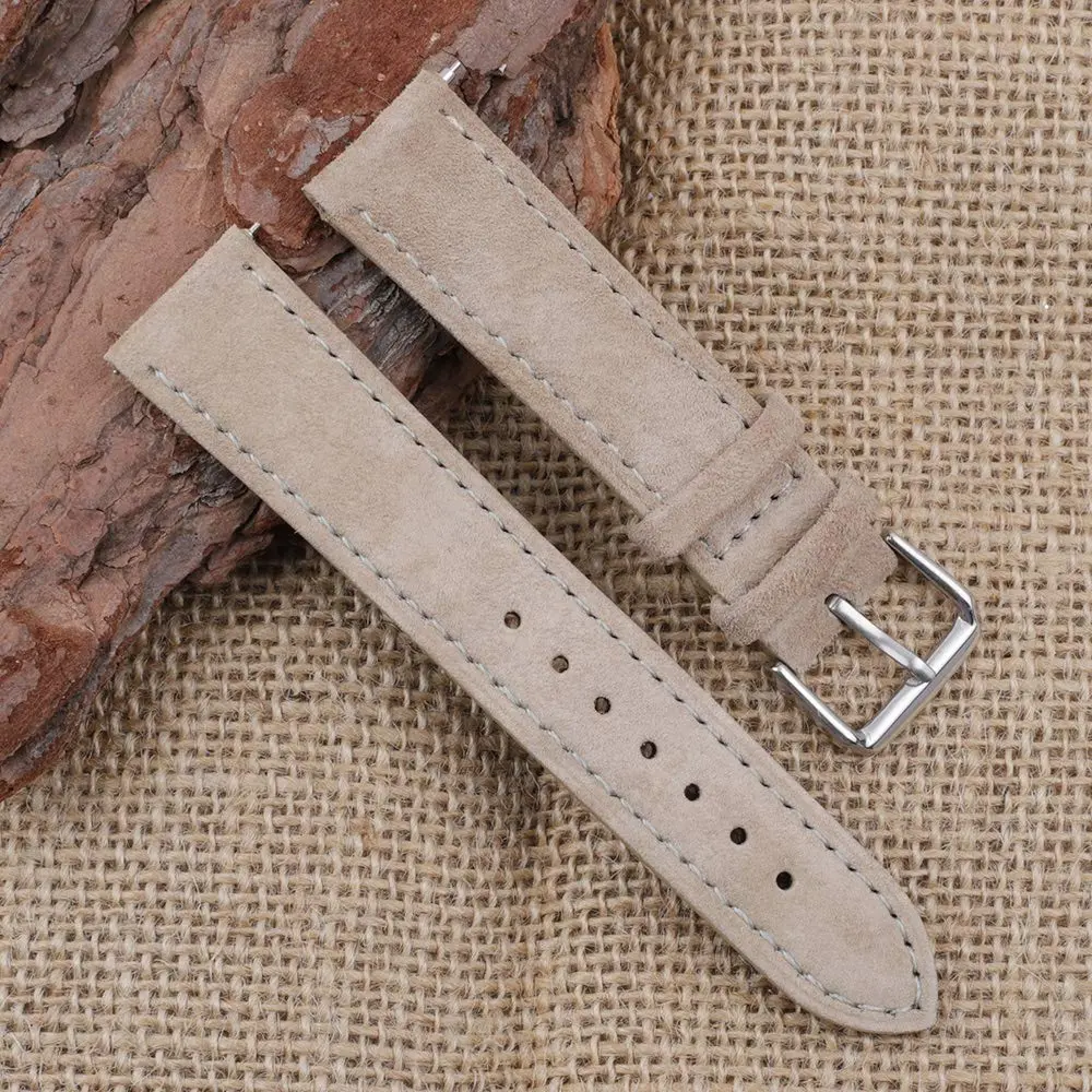 Onthelevel Suede Leather Watch Band 19mm Khaki | Quick Release, Classic Style - view 2