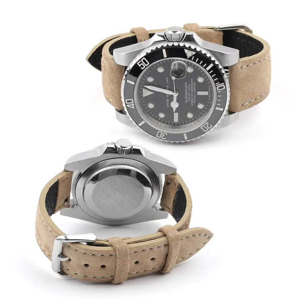 Onthelevel Suede Leather Watch Band 19mm Khaki | Quick Release, Classic Style - view 3