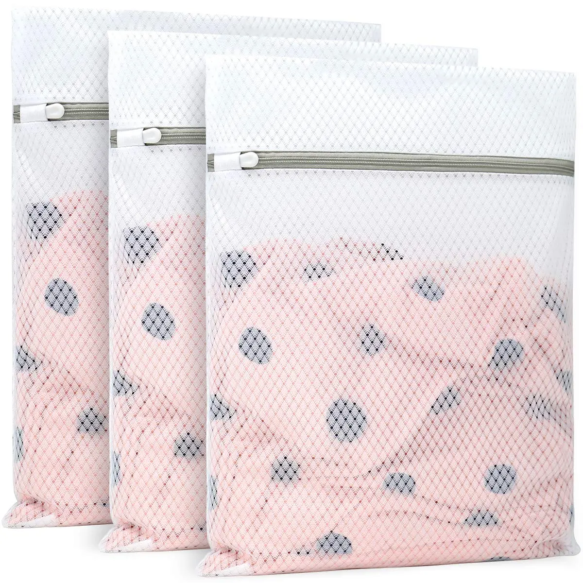 Muchfun 3Pcs Durable Diamond Mesh Laundry Bags for Delicates 12 x 16 Inches | Breathable, Long-Lasting, Rustproof Zipper - main product image