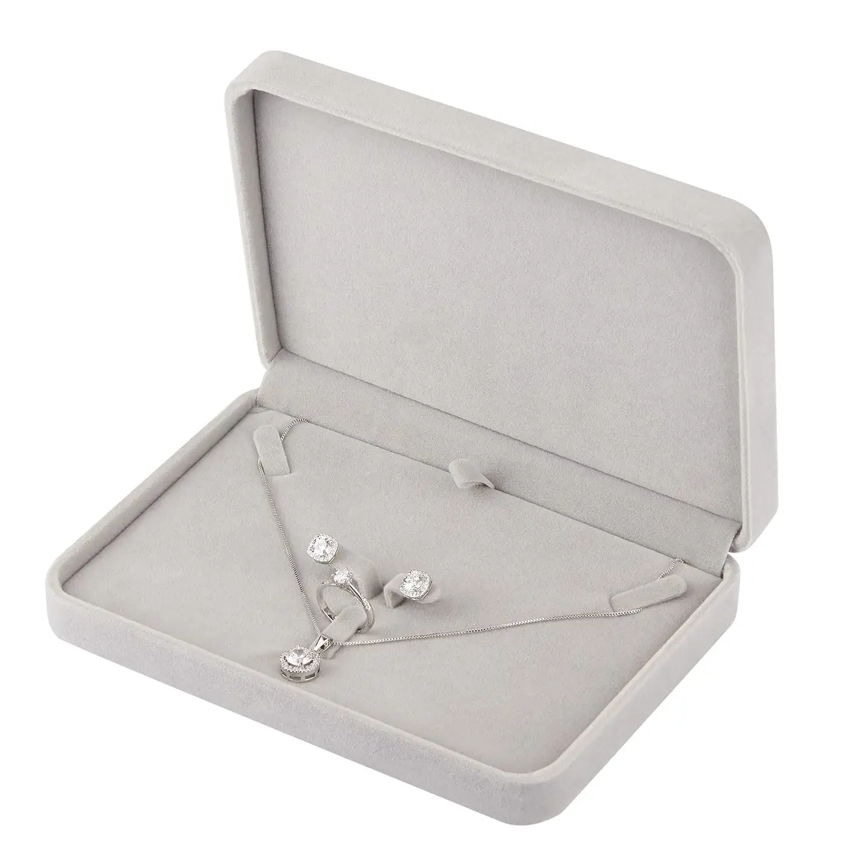 LETURE Large Velvet Jewelry Storage Box, Big Necklace & Ring Organizer, Pearl & Chunky Necklace Case (Grey) | Elegant Gift - main product image