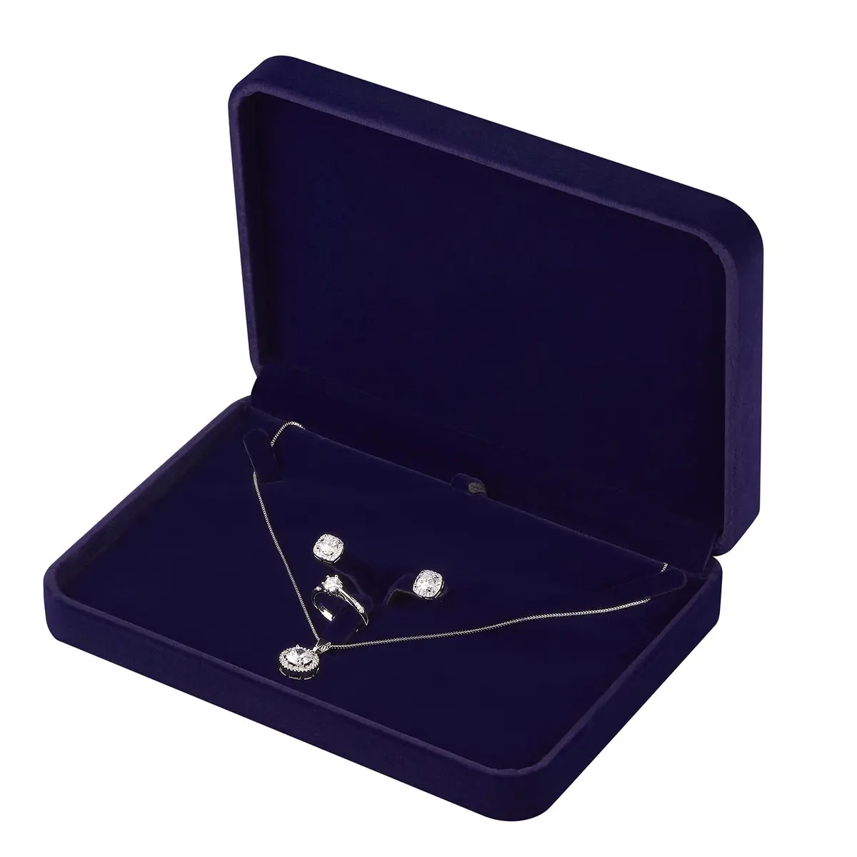LETURE Large Velvet Jewelry Set Box, Blue | Necklace & Ring Organizer (17x12x4cm) - main product image