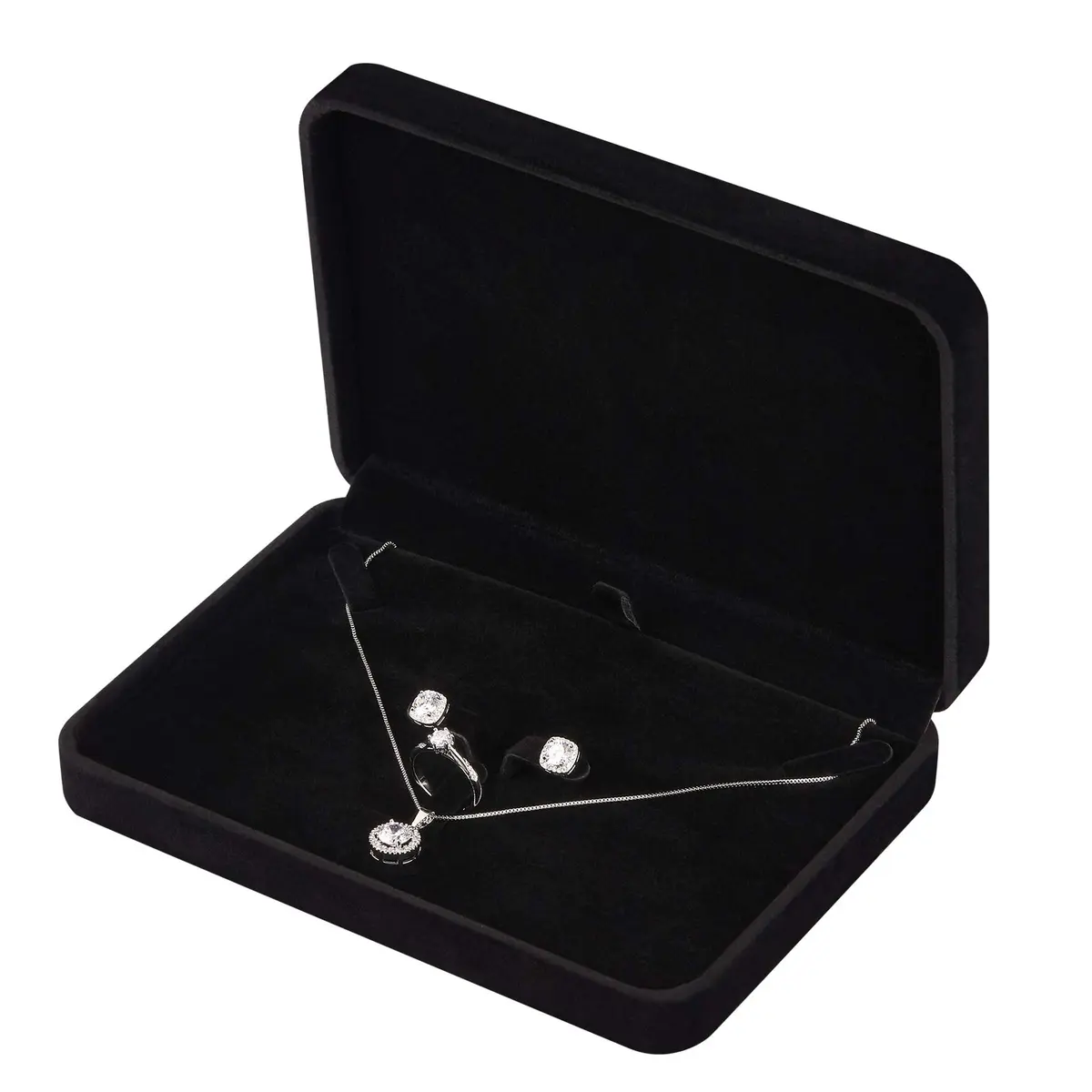 LETURE Large Velvet Jewelry Storage Box, Big Ring Earring Pendant Gift Case (Black) | Elegant Jewelry Organizer for Special Occasions - main product image