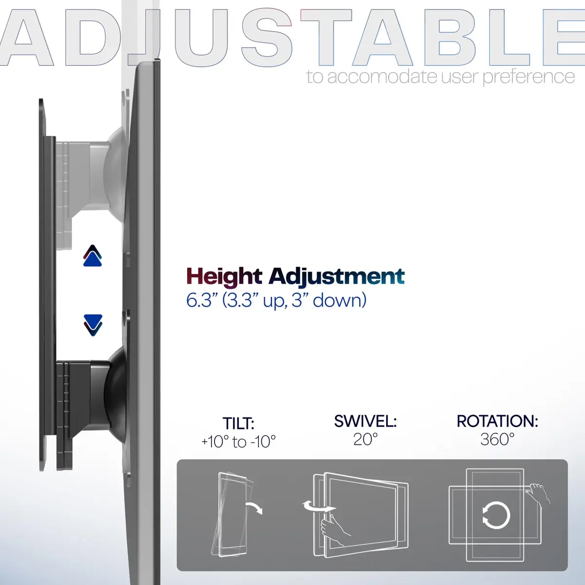 VIVO MOUNT-VW01A Black Single Monitor Wall Mount 17-32 inch | Ergonomic Height Adjustment - view 5