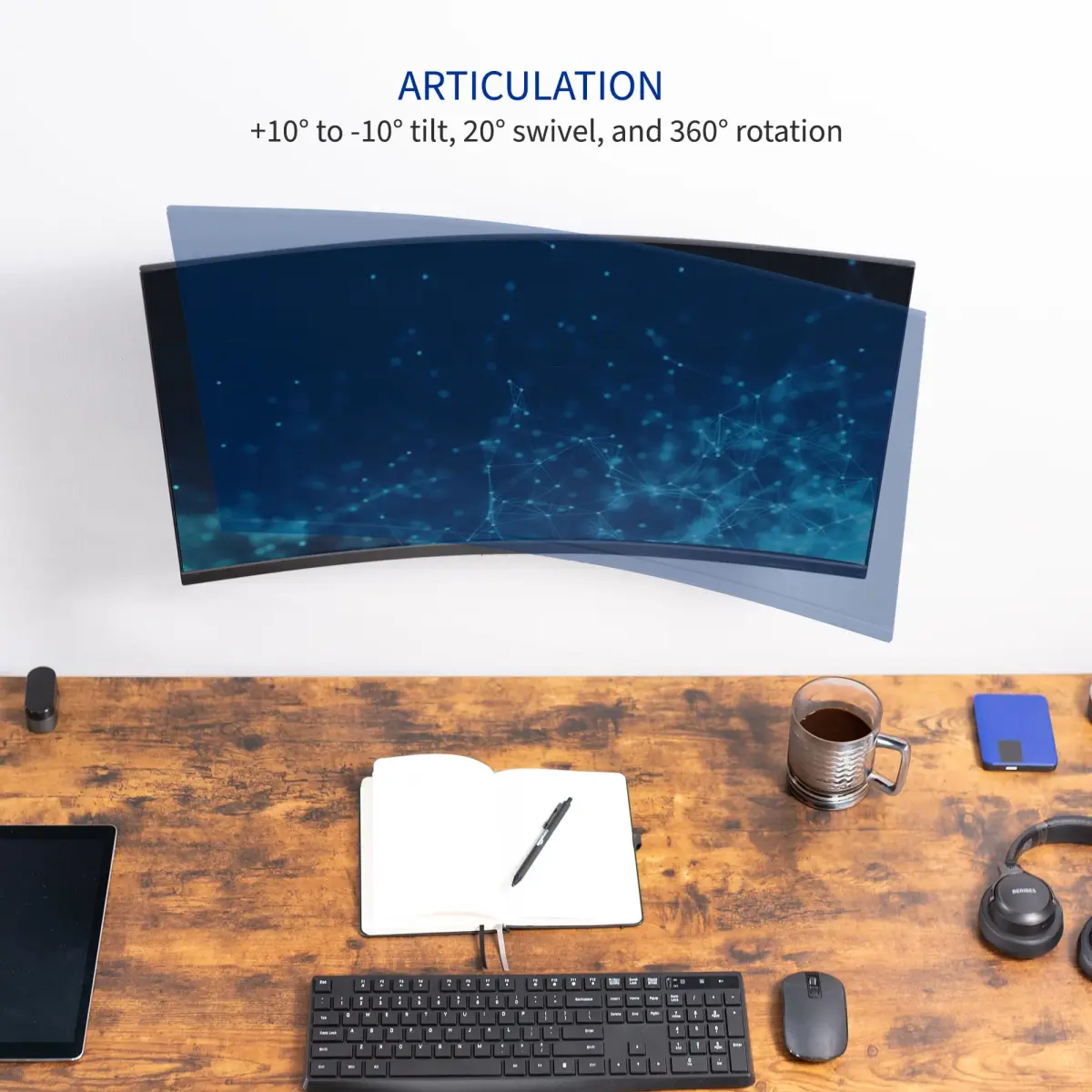 VIVO MOUNT-VW01A Black Single Monitor Wall Mount 17-32 inch | Ergonomic Height Adjustment - view 4
