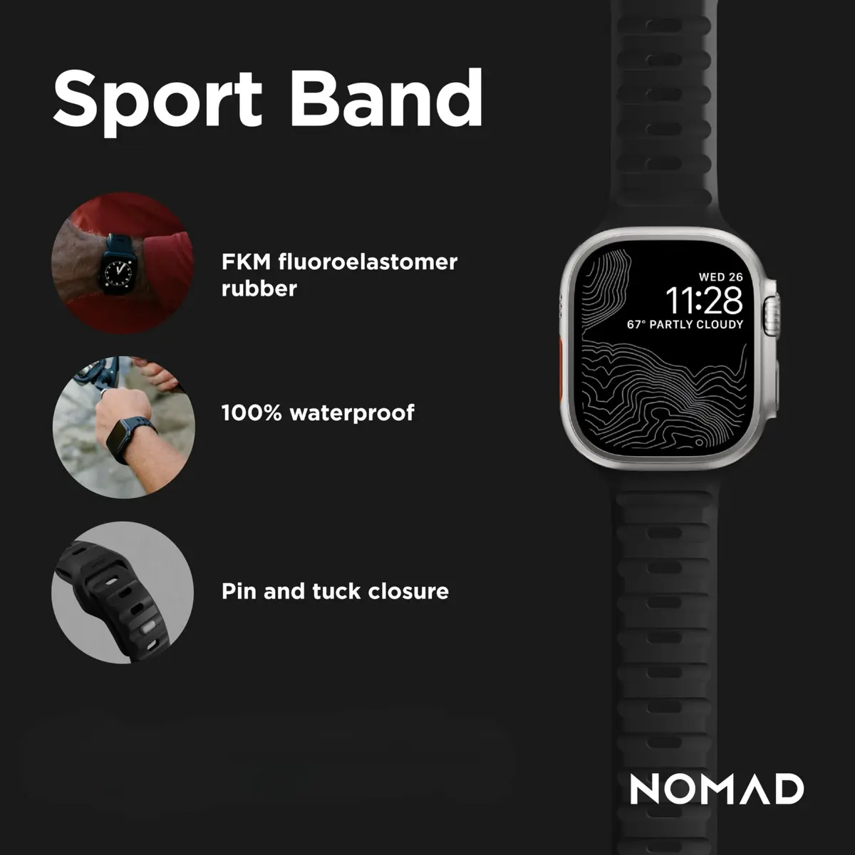 NOMAD Sport Band - 45mm | Black Apple Watch Ultra 2 Band, Athletic & Waterproof - view 2